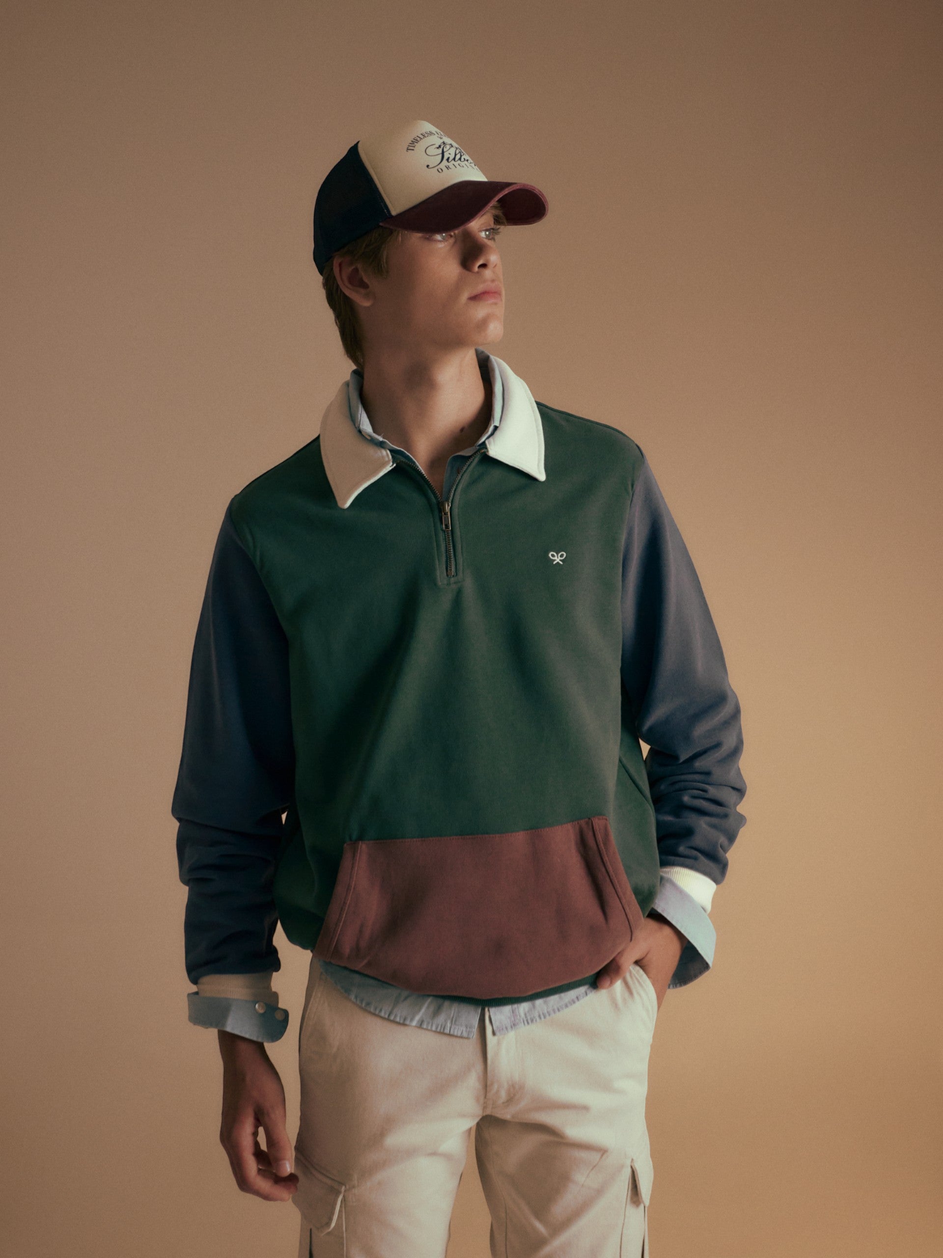 Sudadera media cremallera multicolor verde