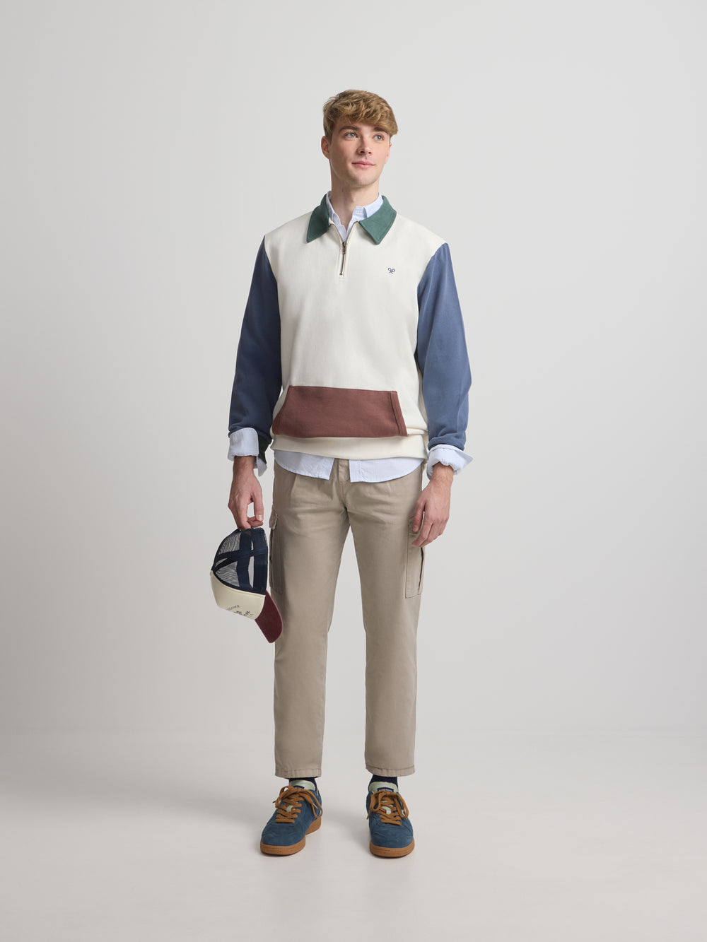 Sudadera media cremallera multicolor crema