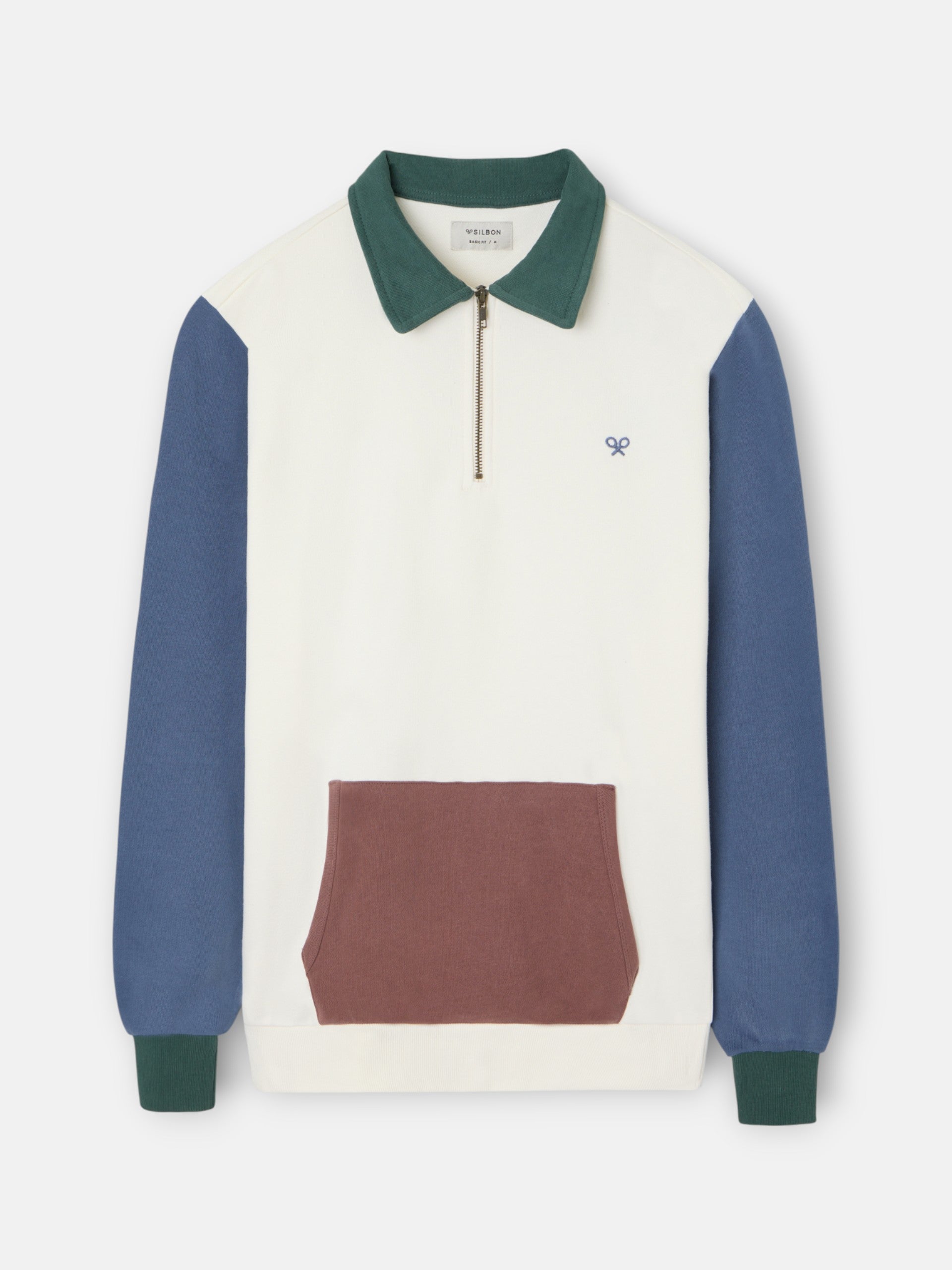 Sudadera media cremallera multicolor crema