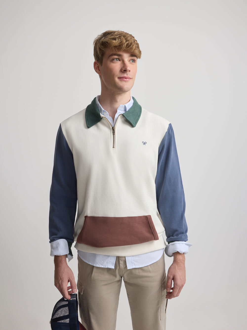 Sudadera media cremallera multicolor crema