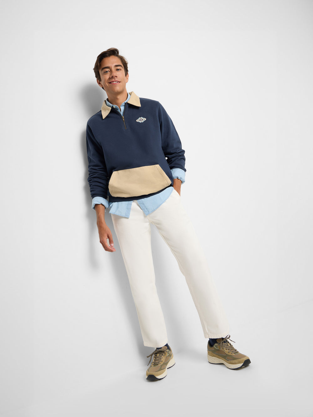 Sudadera media cremallera pana azul marino