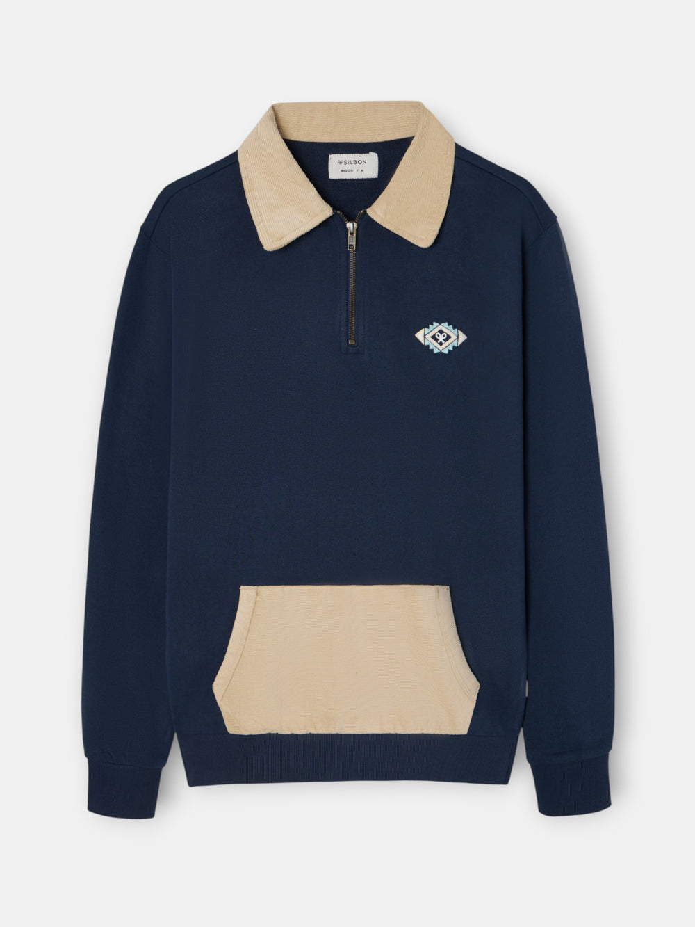 Sudadera media cremallera pana azul marino