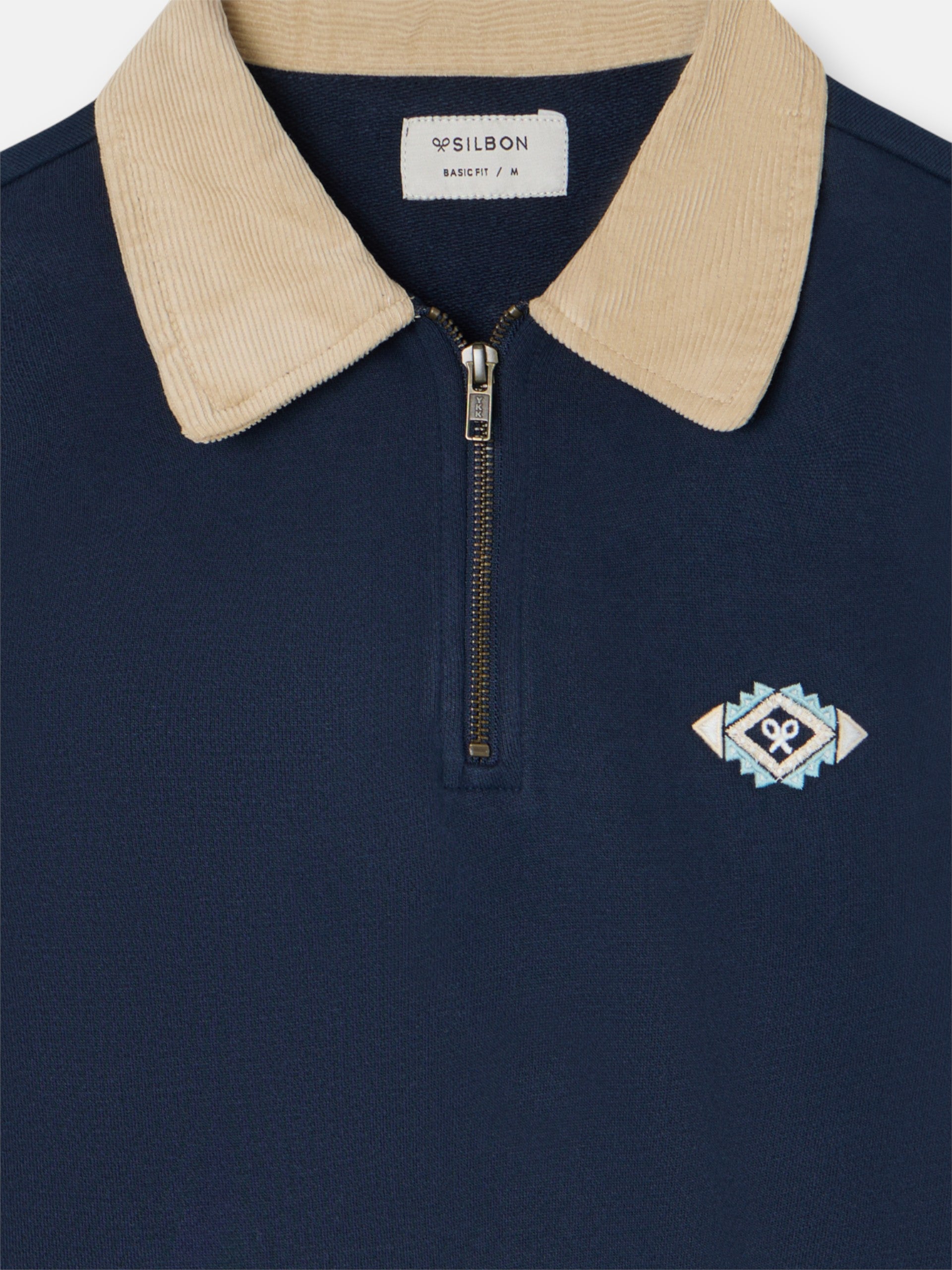 Sweatshirt de meia fecho em bombazina azul-marinho