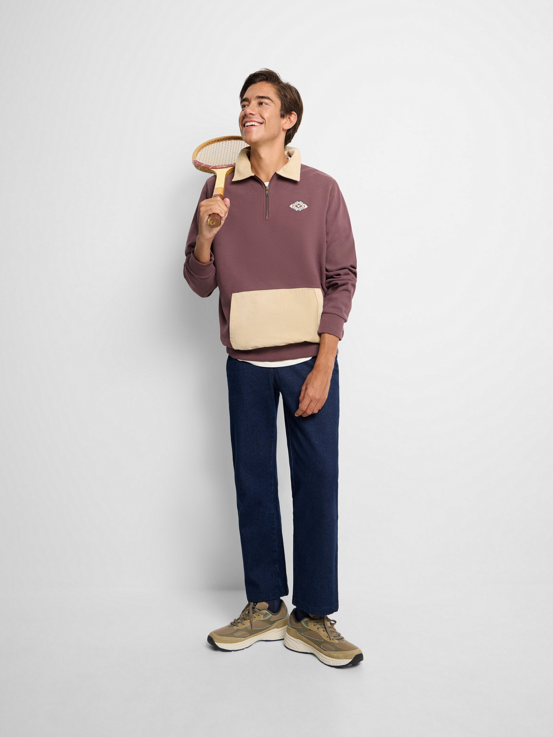 Sudadera media cremallera pana burdeos