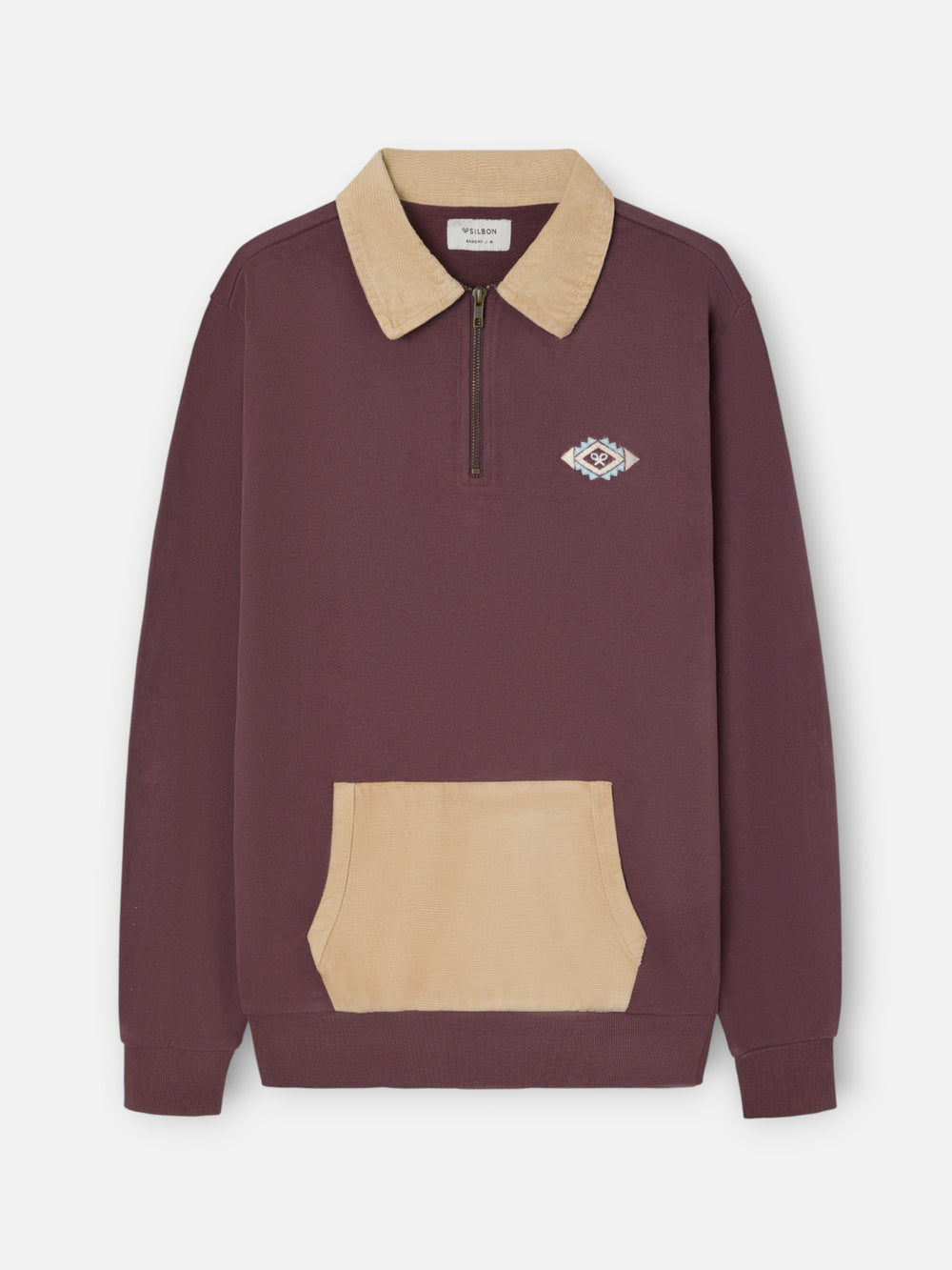 Sudadera media cremallera pana burdeos