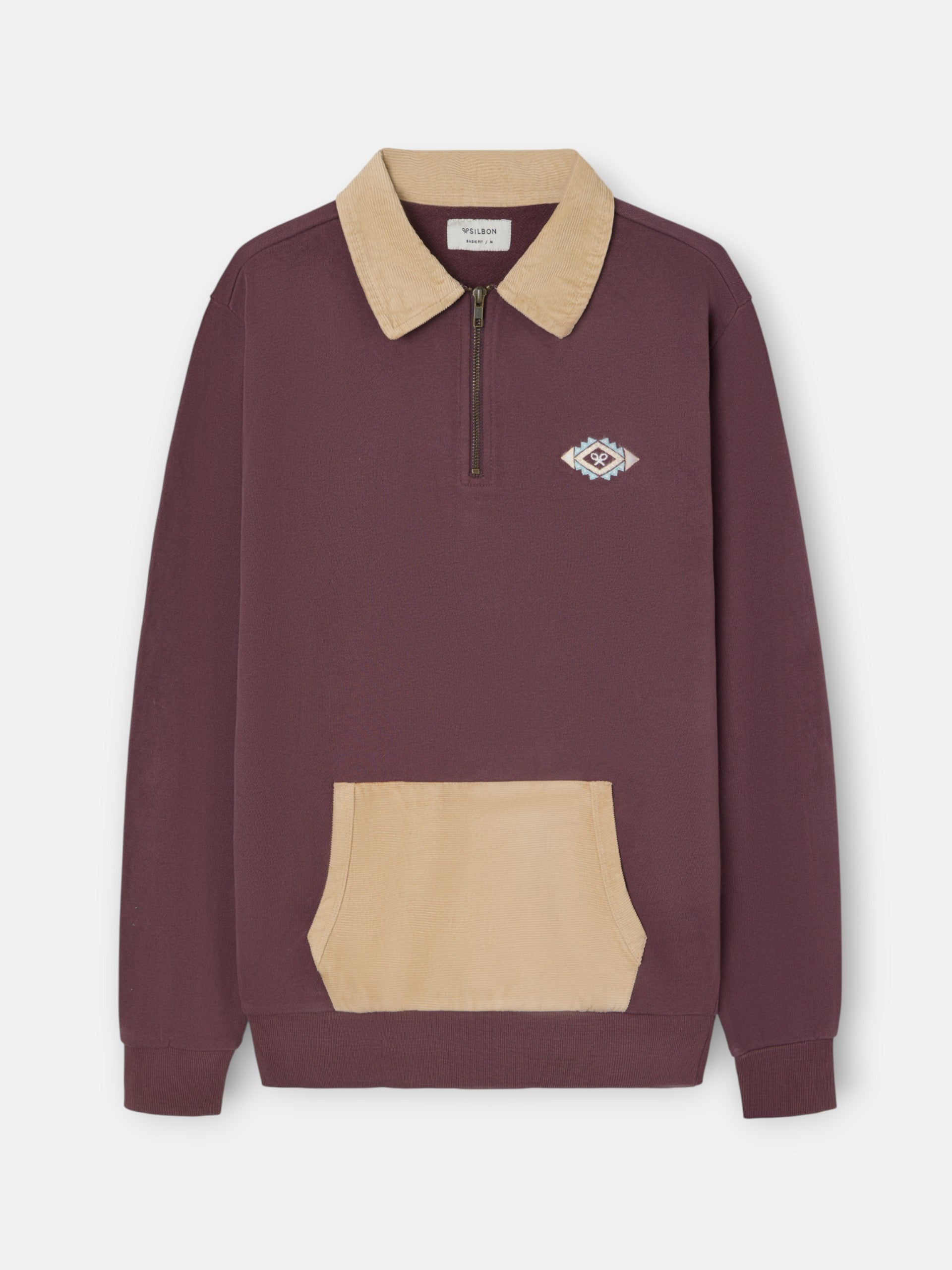 Sudadera media cremallera pana burdeos