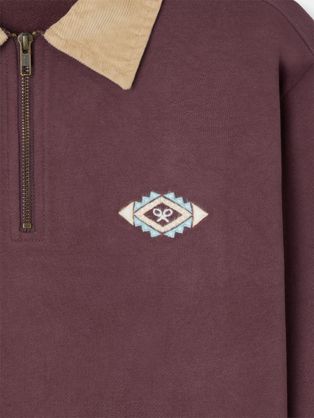 Sudadera media cremallera pana burdeos