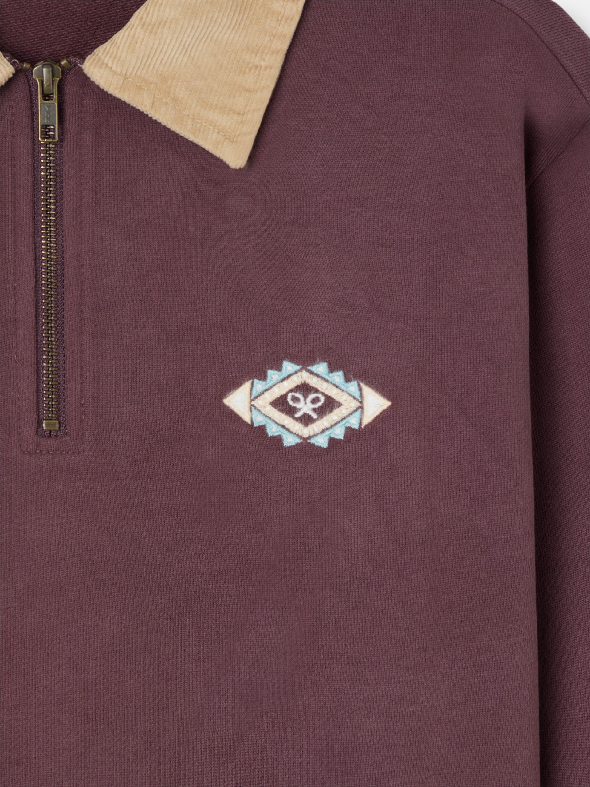 Sudadera media cremallera pana burdeos