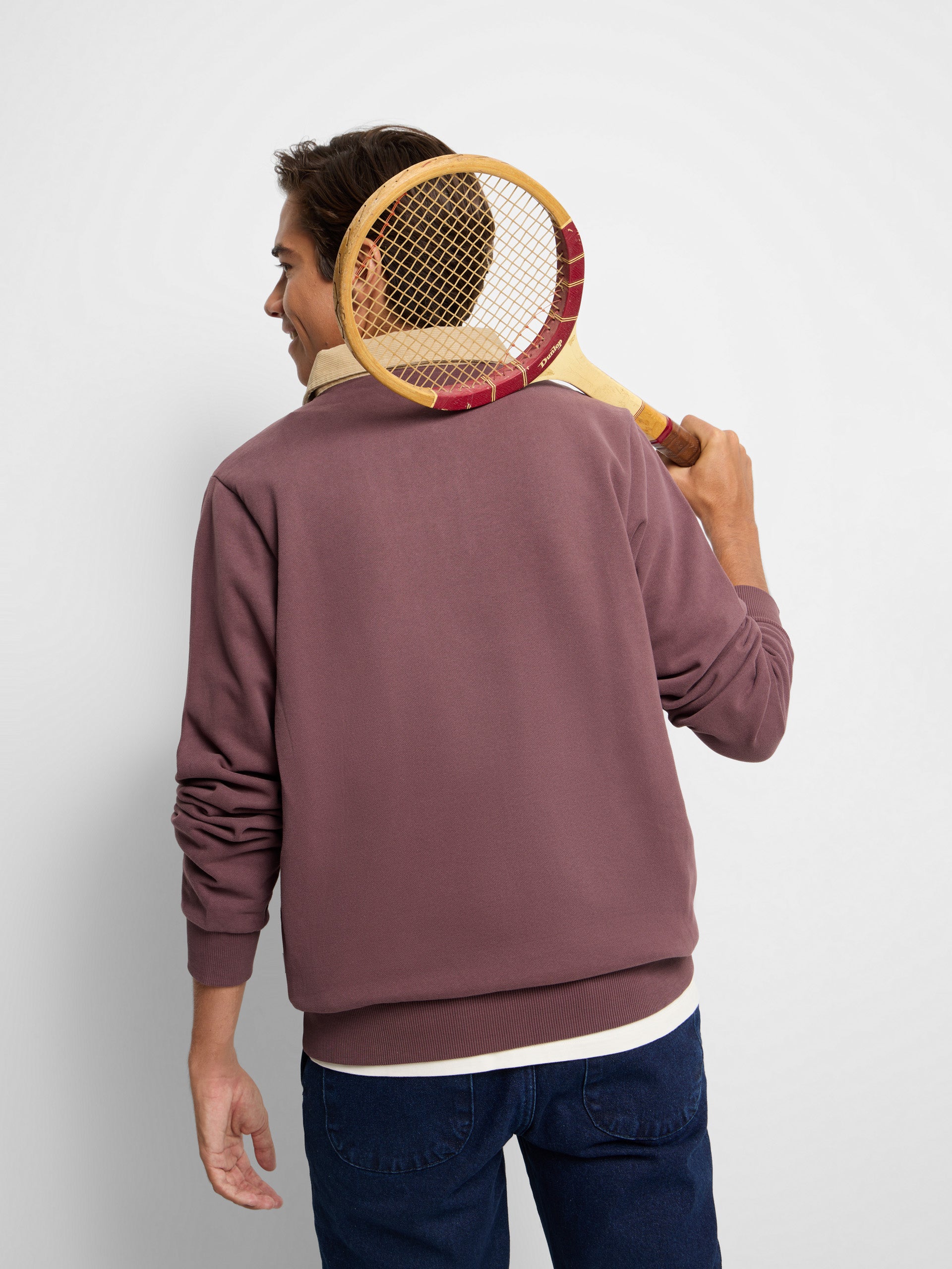 Sudadera media cremallera pana burdeos