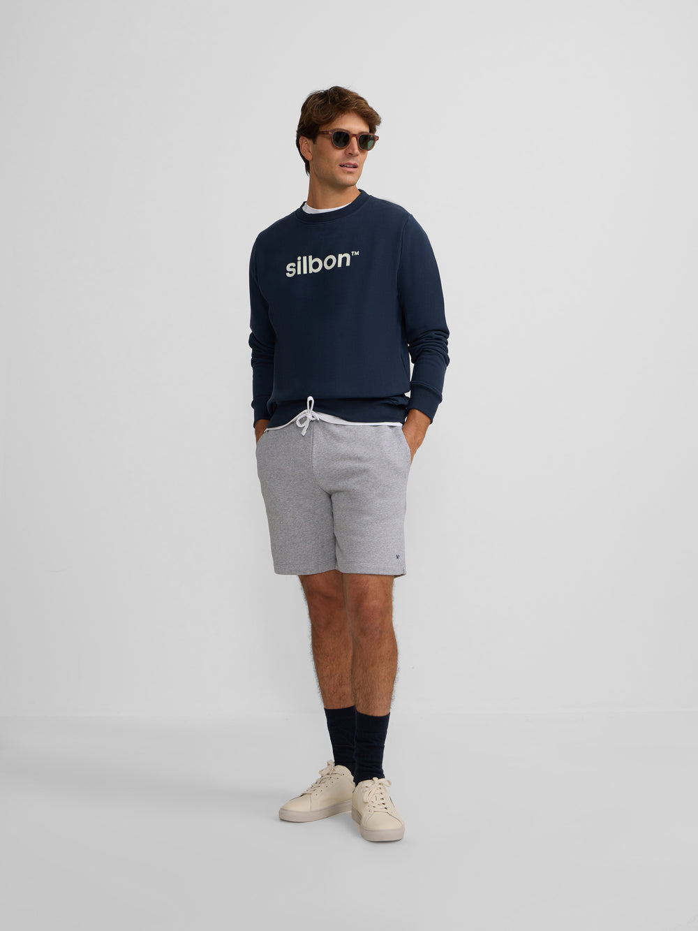 Sweat-shirt bleu marine floqué Silbon