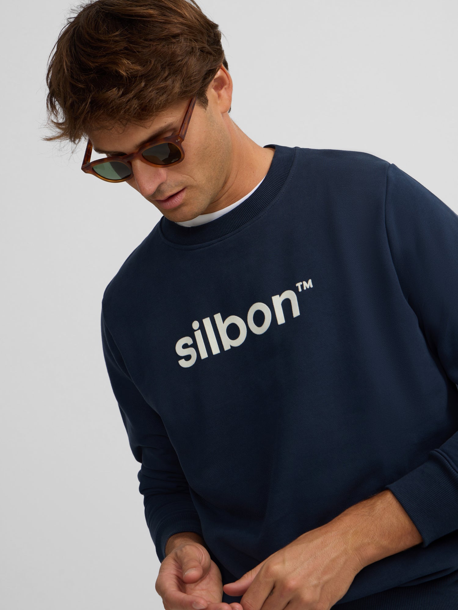 Sweat-shirt bleu marine floqué Silbon