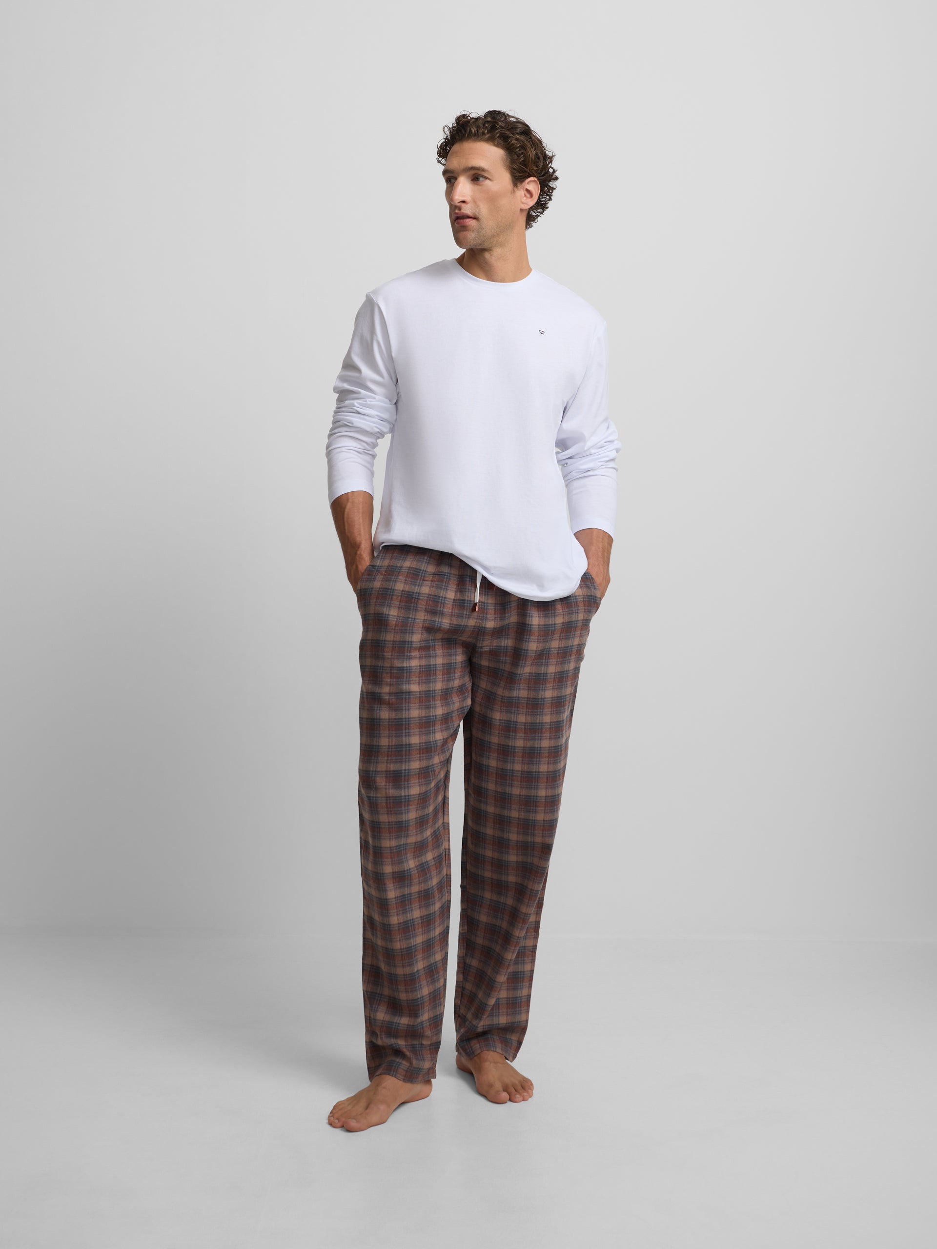 brown grey tartan plaid pajamas
