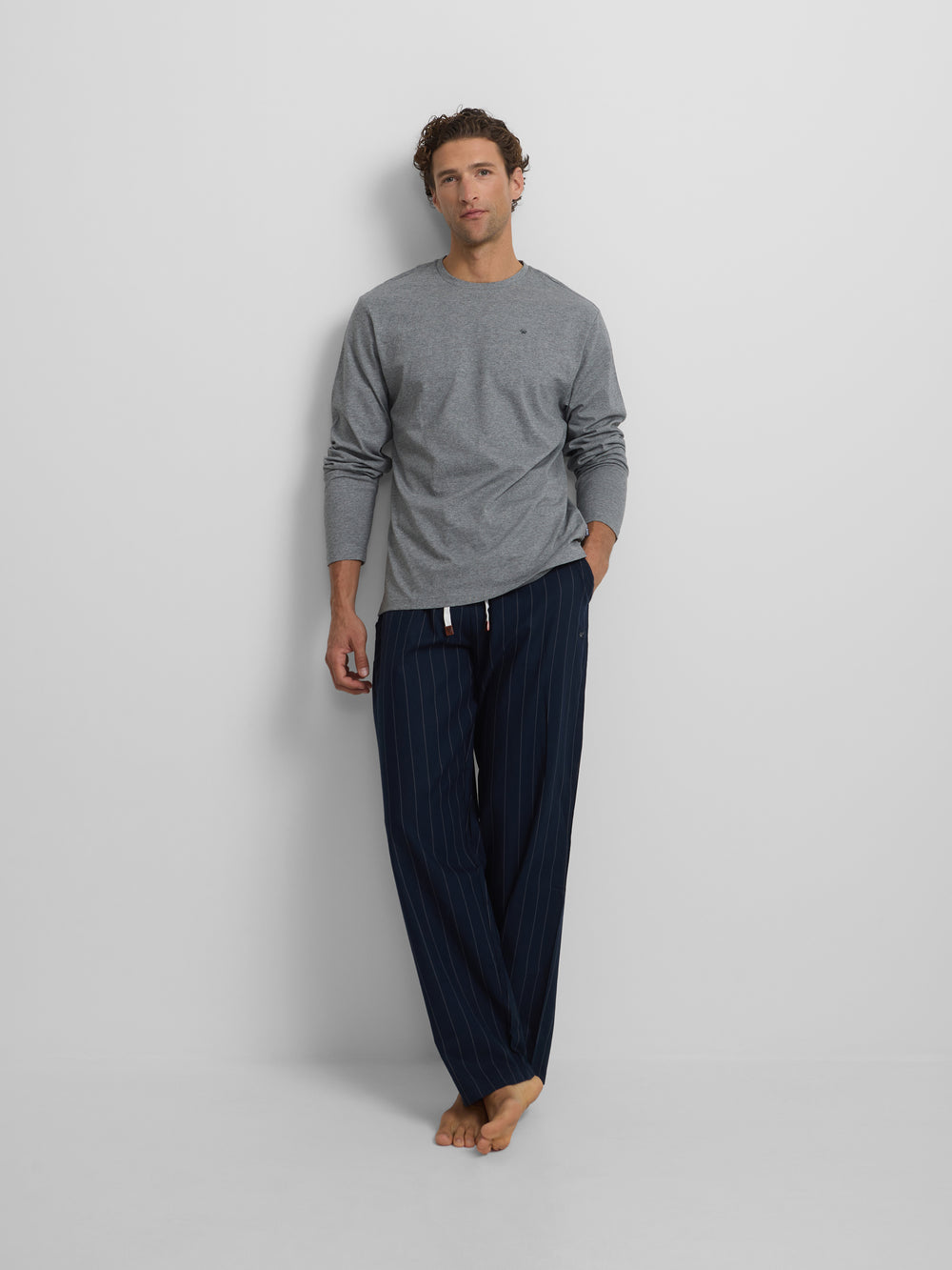 Navy blue pinstriped pajamas