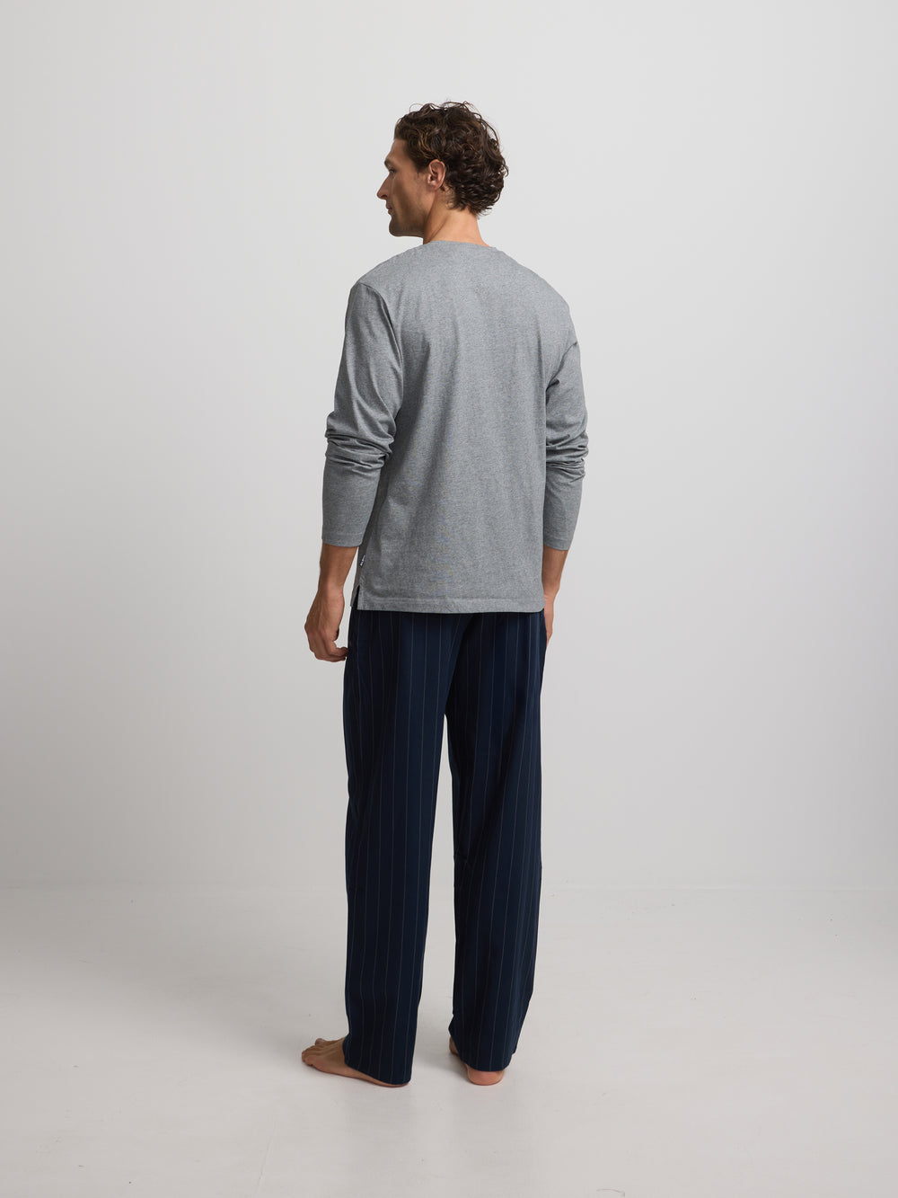 Navy blue pinstriped pajamas