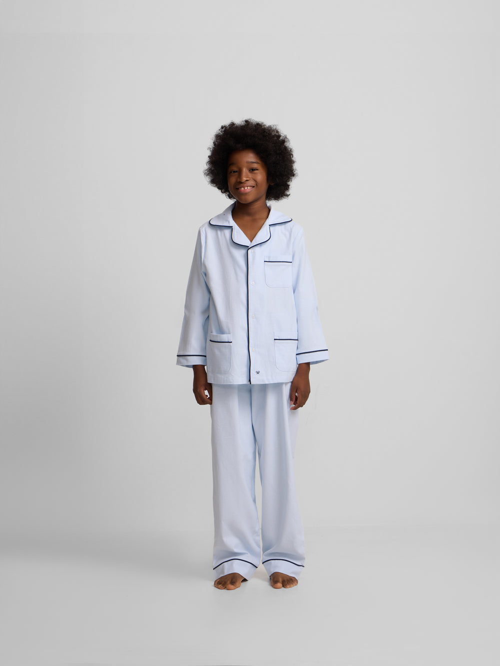 Pyjama chemise bleu clair à motif pied-de-poule pour enfants