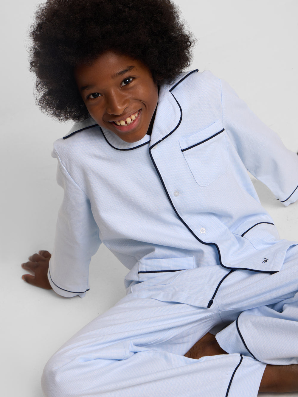 Pyjama chemise bleu clair à motif pied-de-poule pour enfants