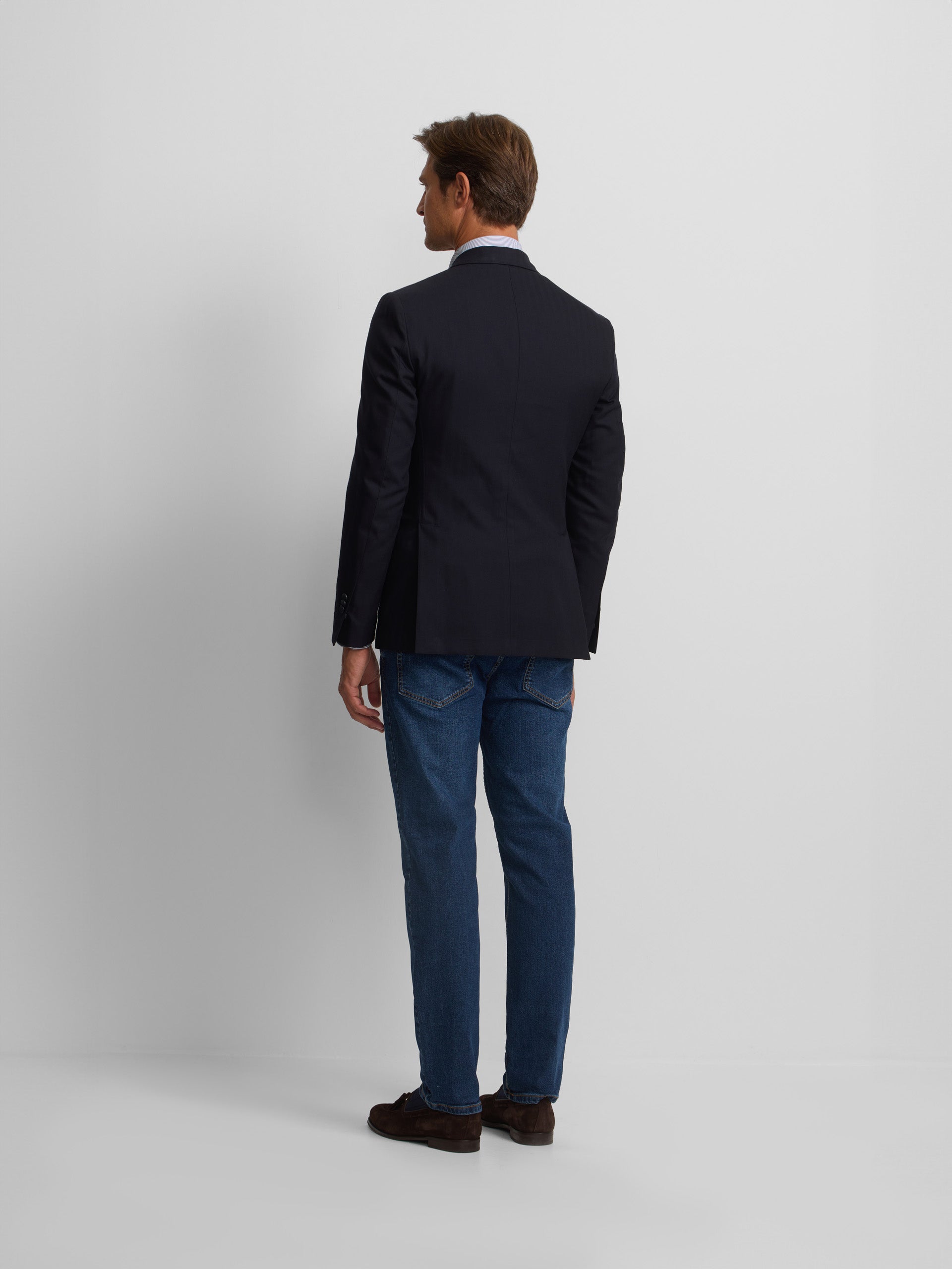 Blazer espinha de peixe azul-marinho