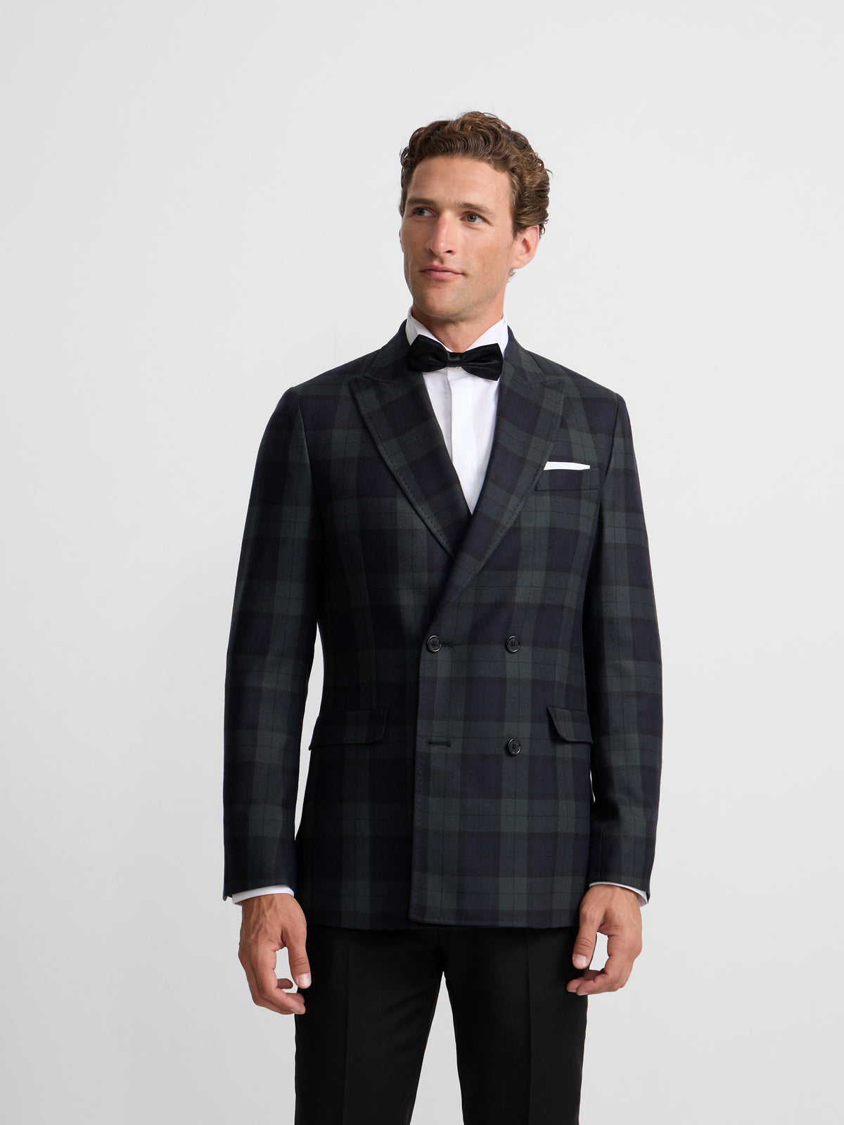 Double-breasted American tartan plaid Ruz navy green | Silbon English
