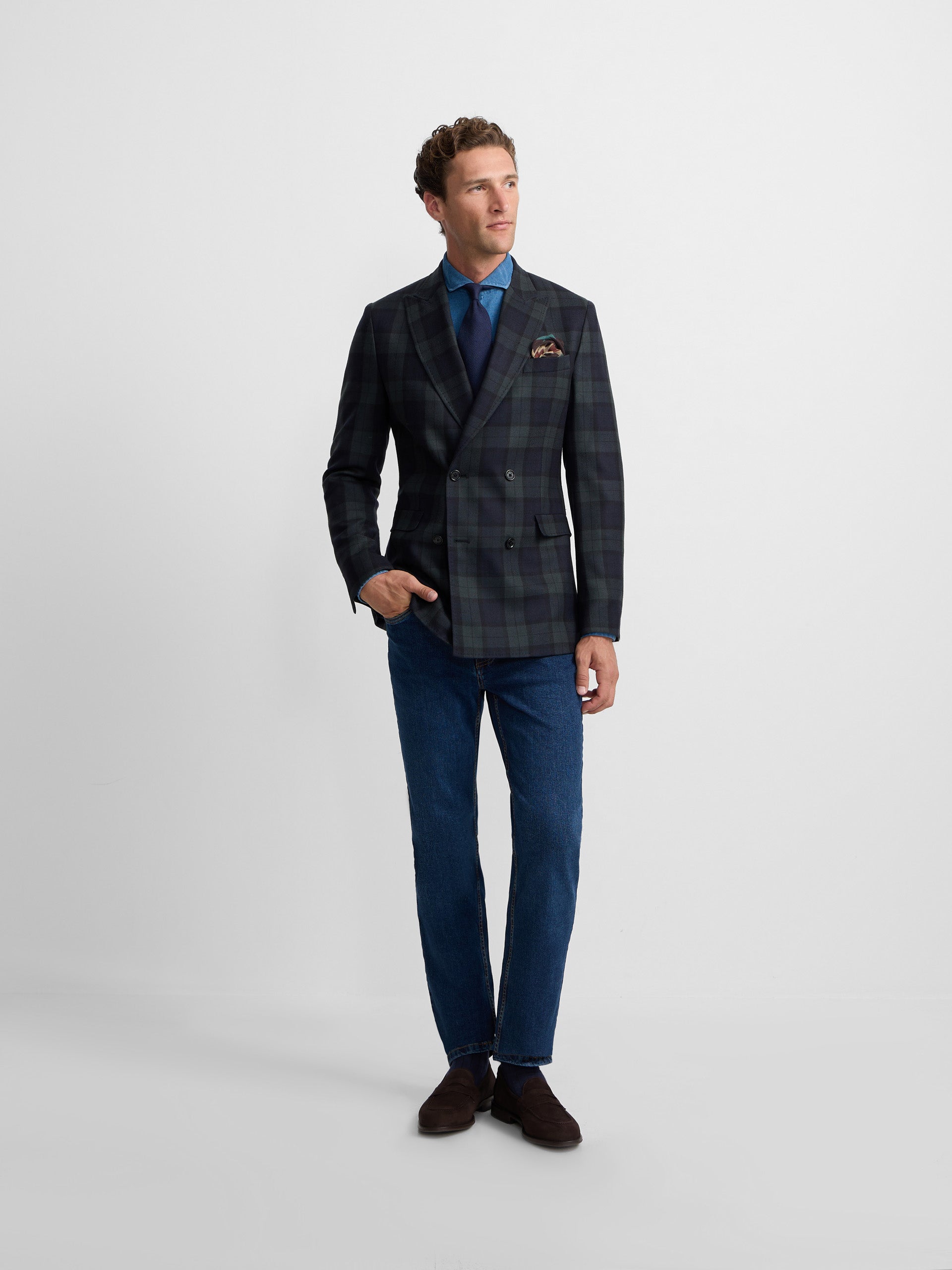 Blazer cruzado padrão tartan Ruz azul-marinho e verde