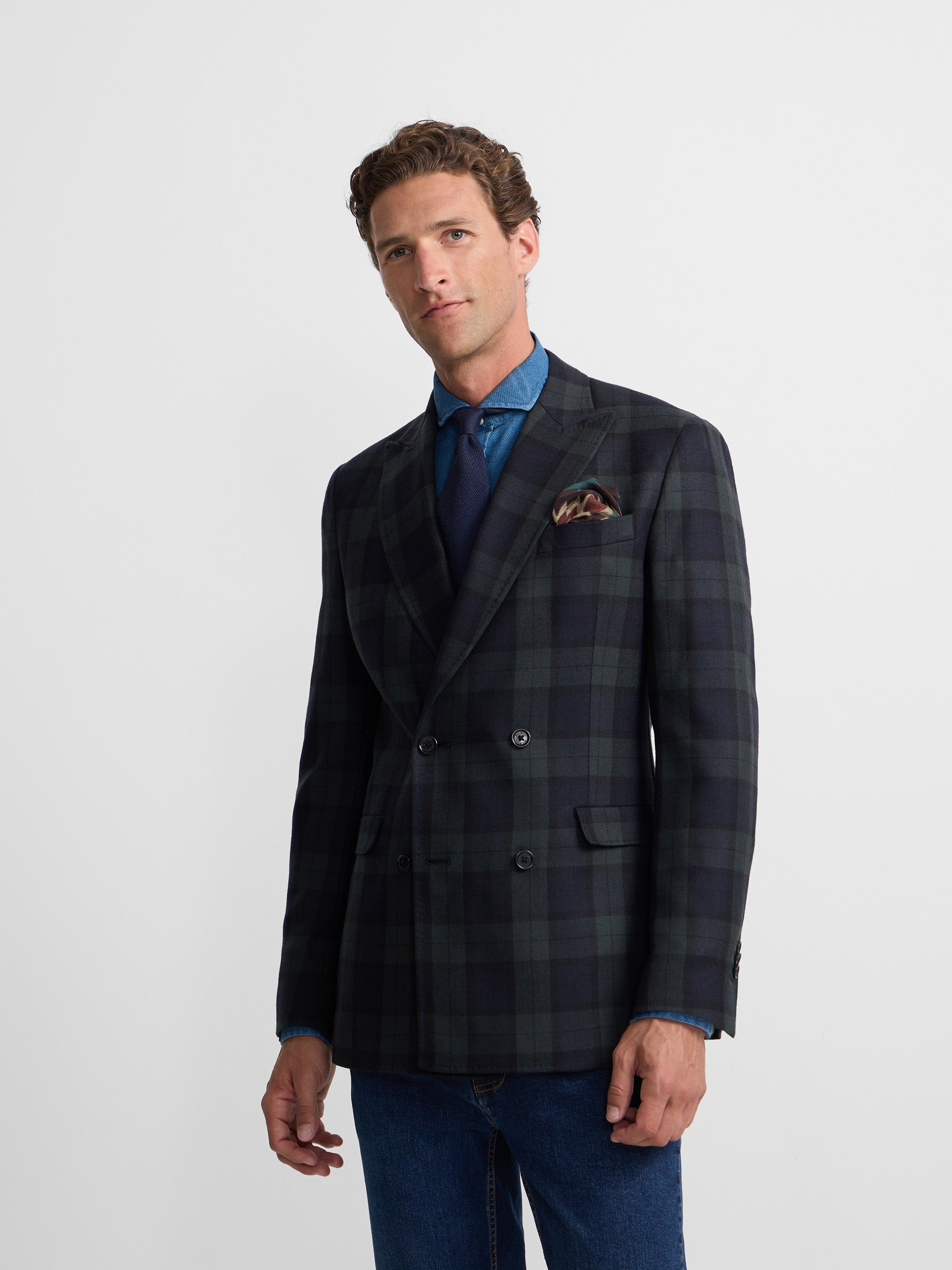 Blazer cruzado padrão tartan Ruz azul-marinho e verde