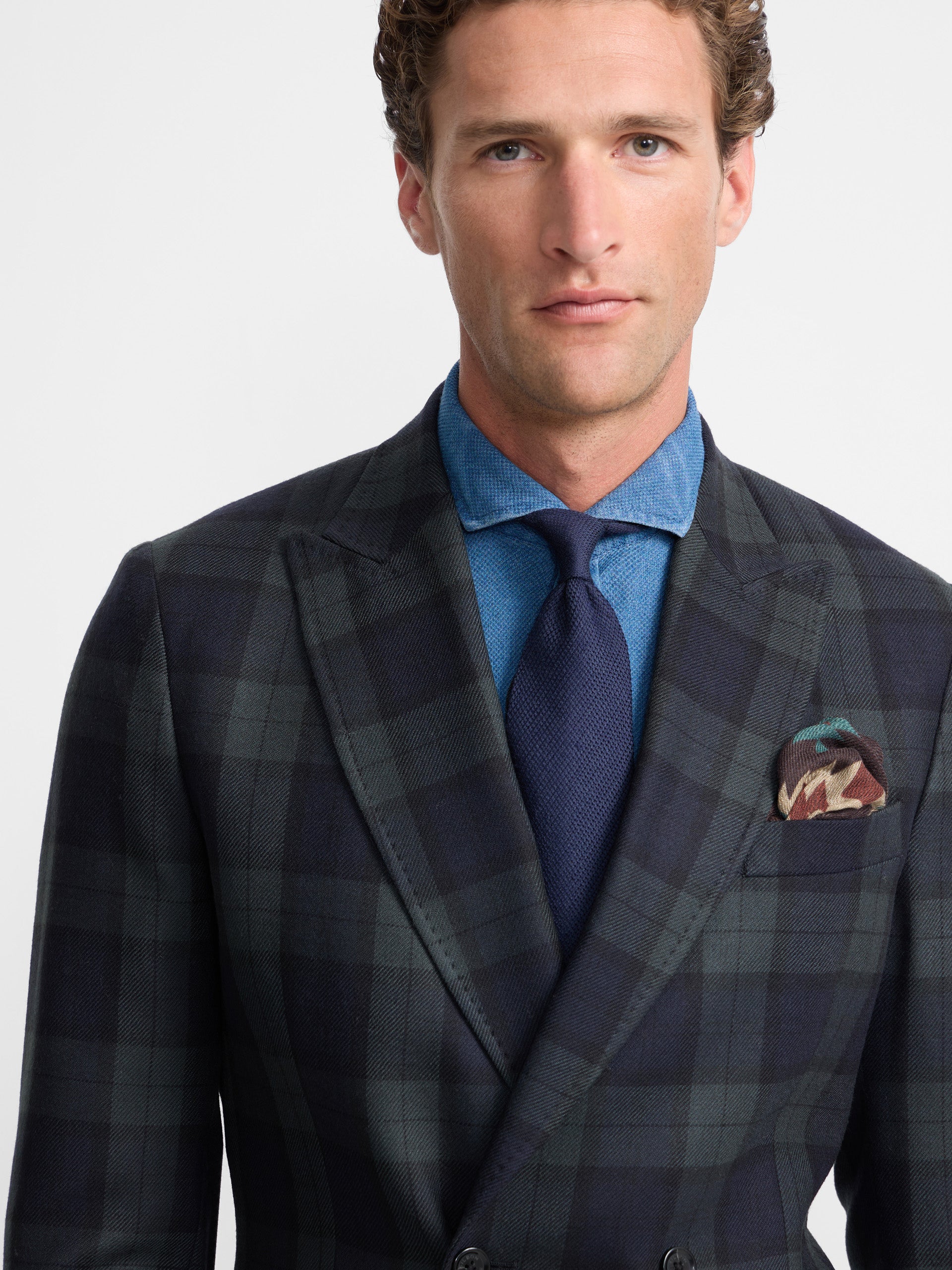 Blazer cruzado padrão tartan Ruz azul-marinho e verde