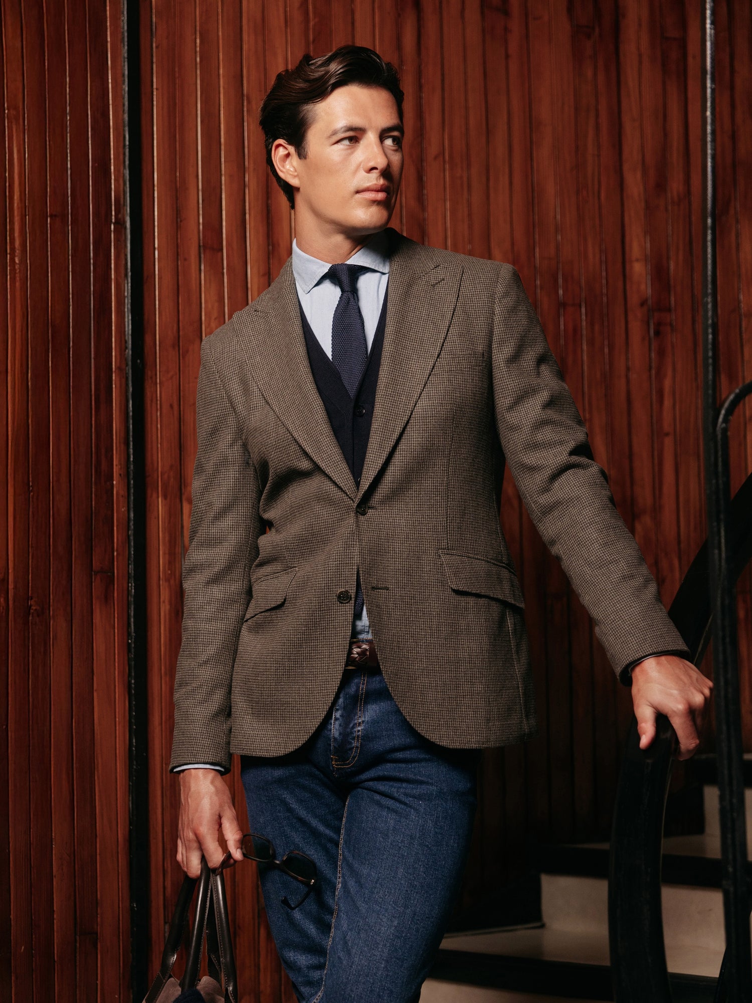 Green houndstooth blazer