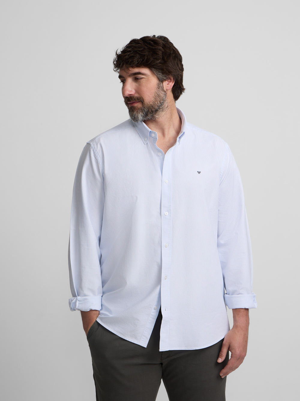 Camisa sport oxford rayas celeste