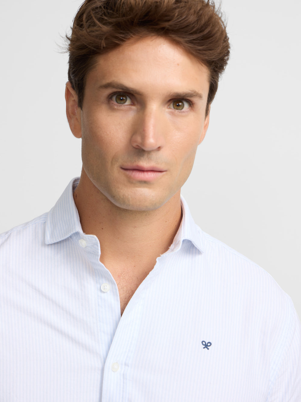 Light blue stripe cutaway oxford sport shirt