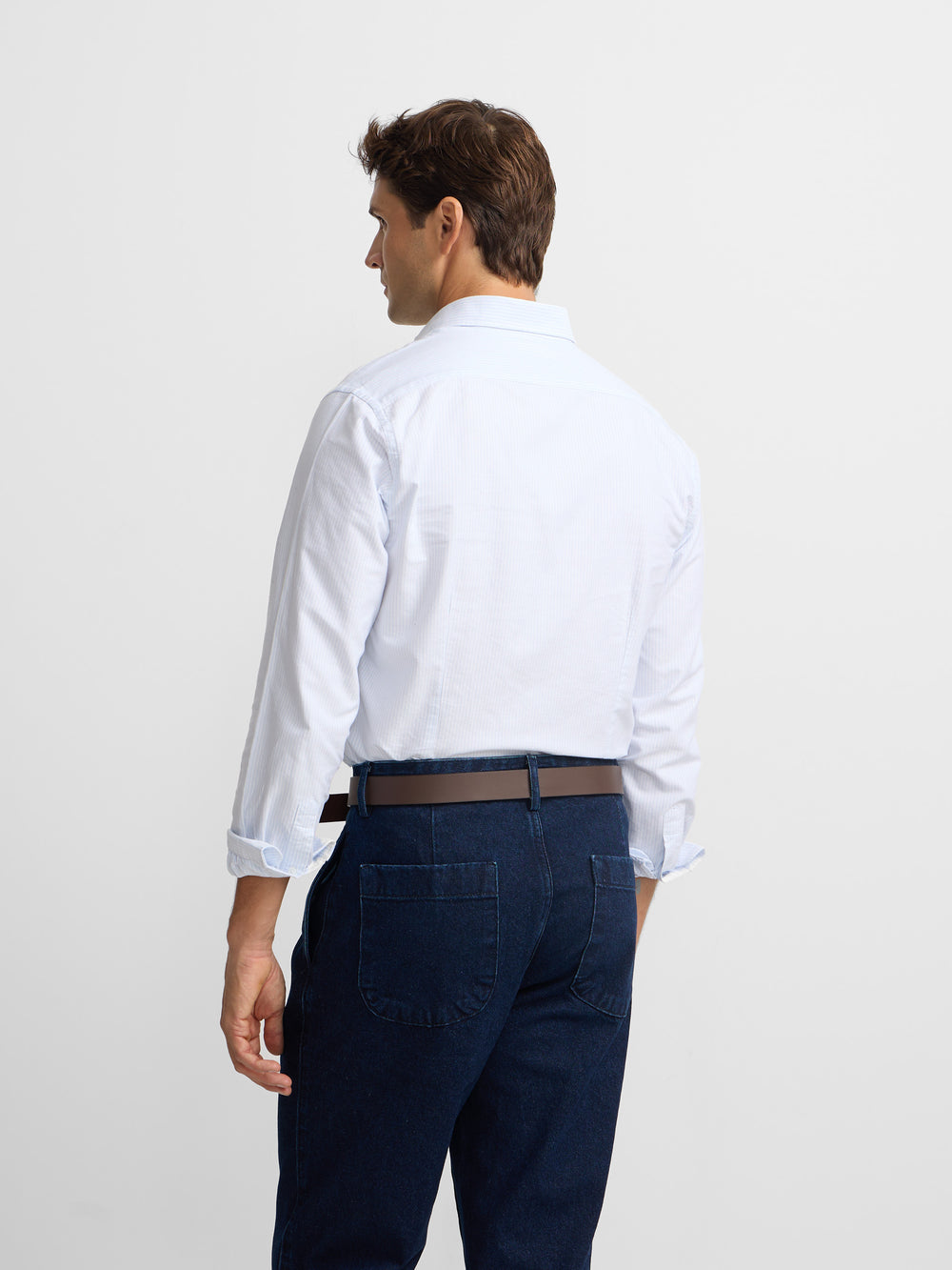 Light blue stripe cutaway oxford sport shirt