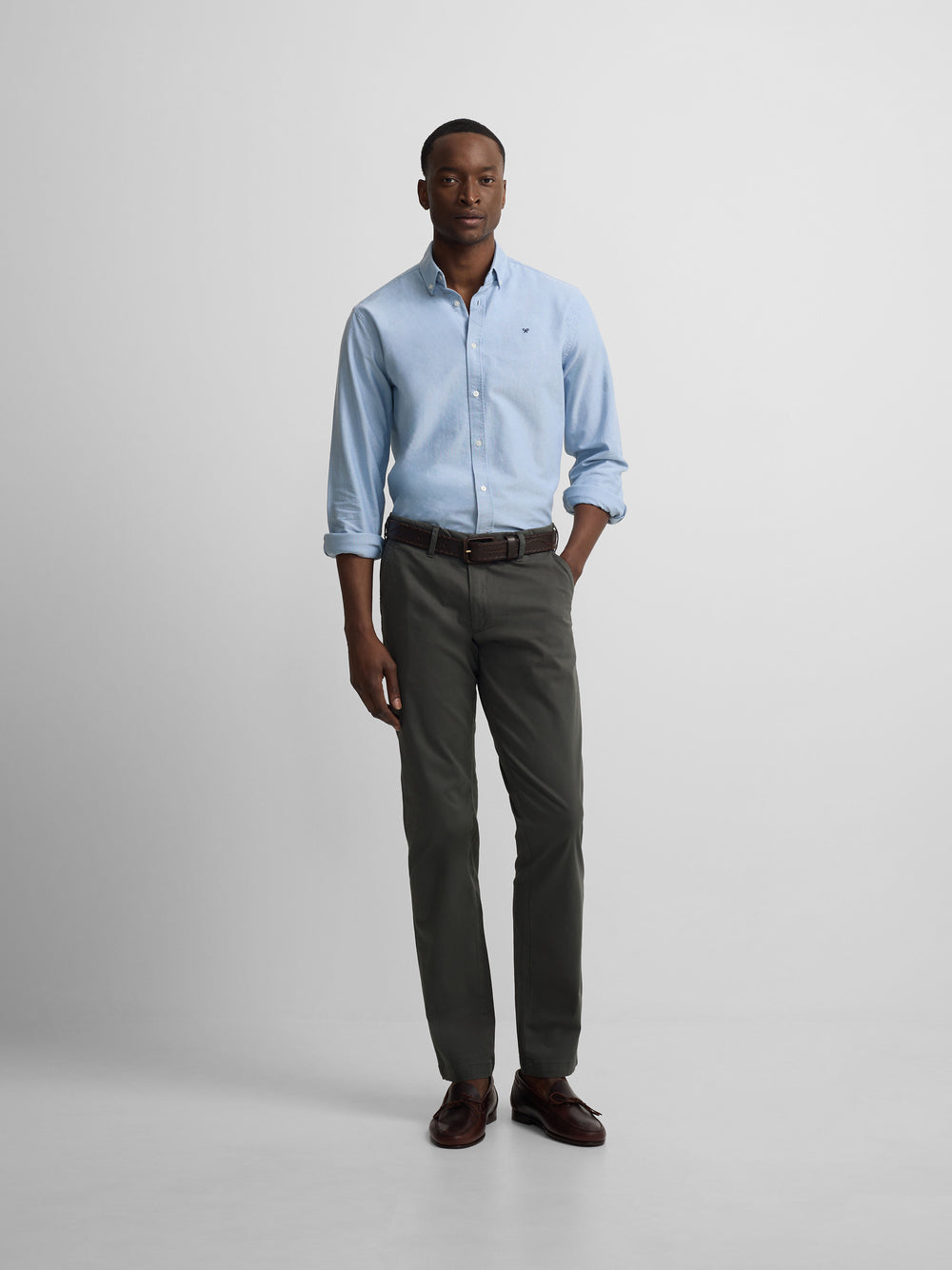 medium blue Oxford sport shirt with racket pattern