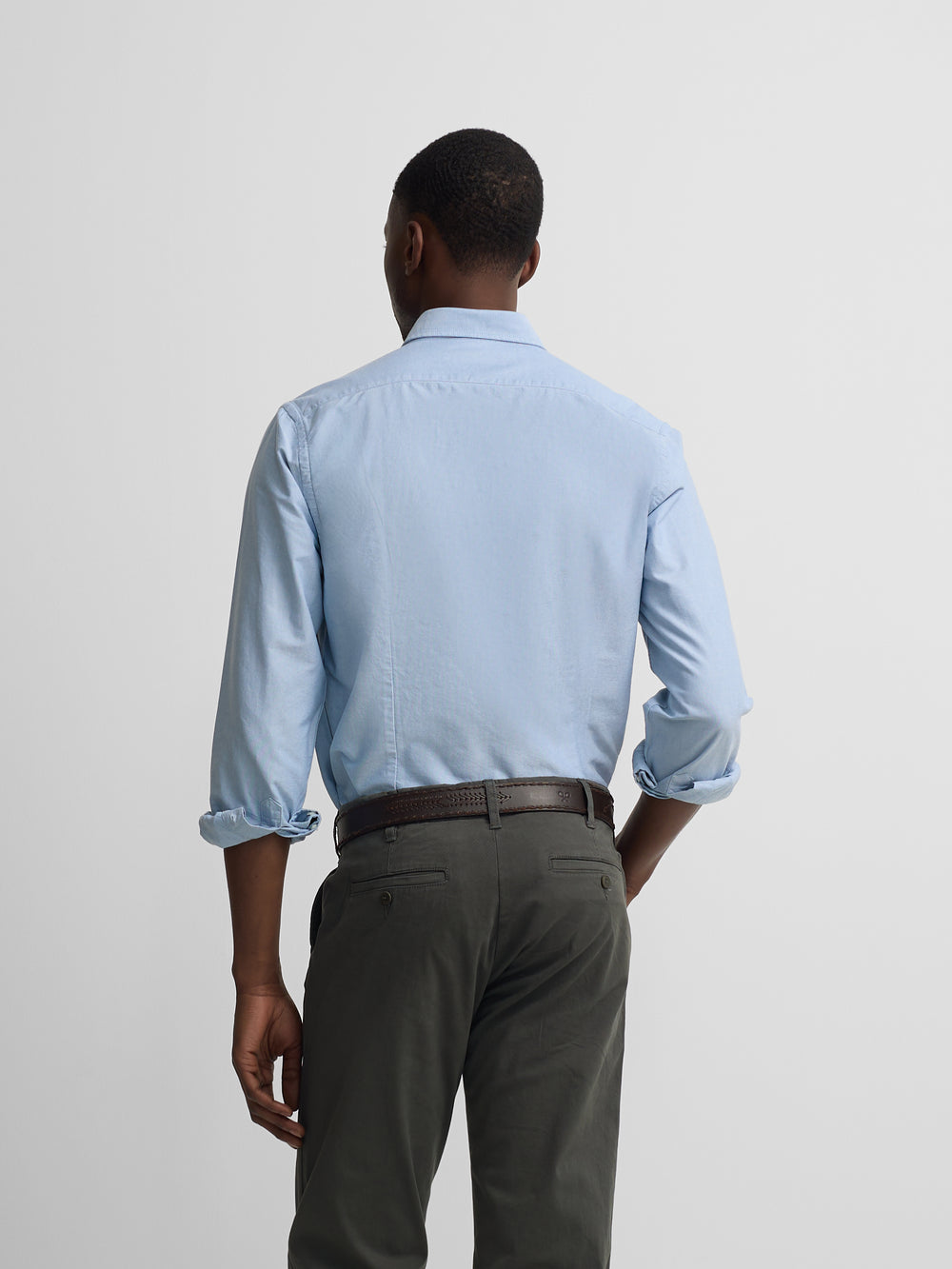 medium blue Oxford sport shirt with racket pattern