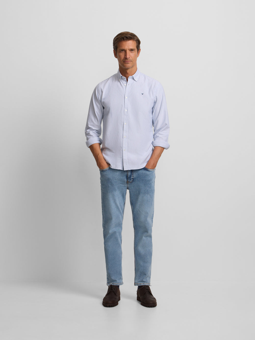 Chemise Oxford sportive à rayures bleu marine