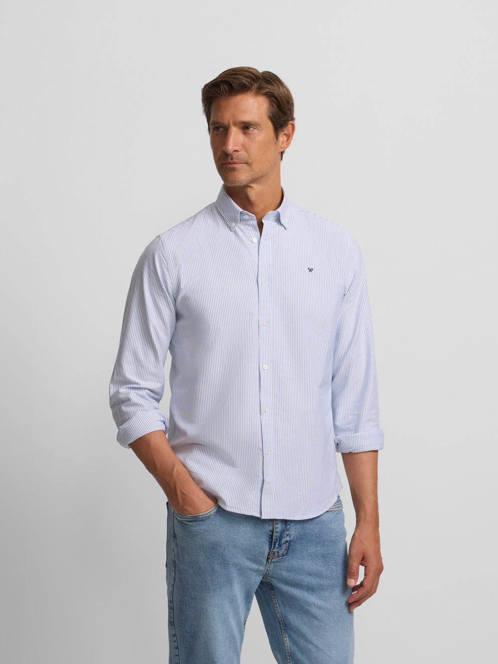 Chemise Oxford sportive à rayures bleu marine