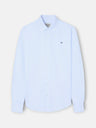Wide stripe light blue oxford sport racket shirt