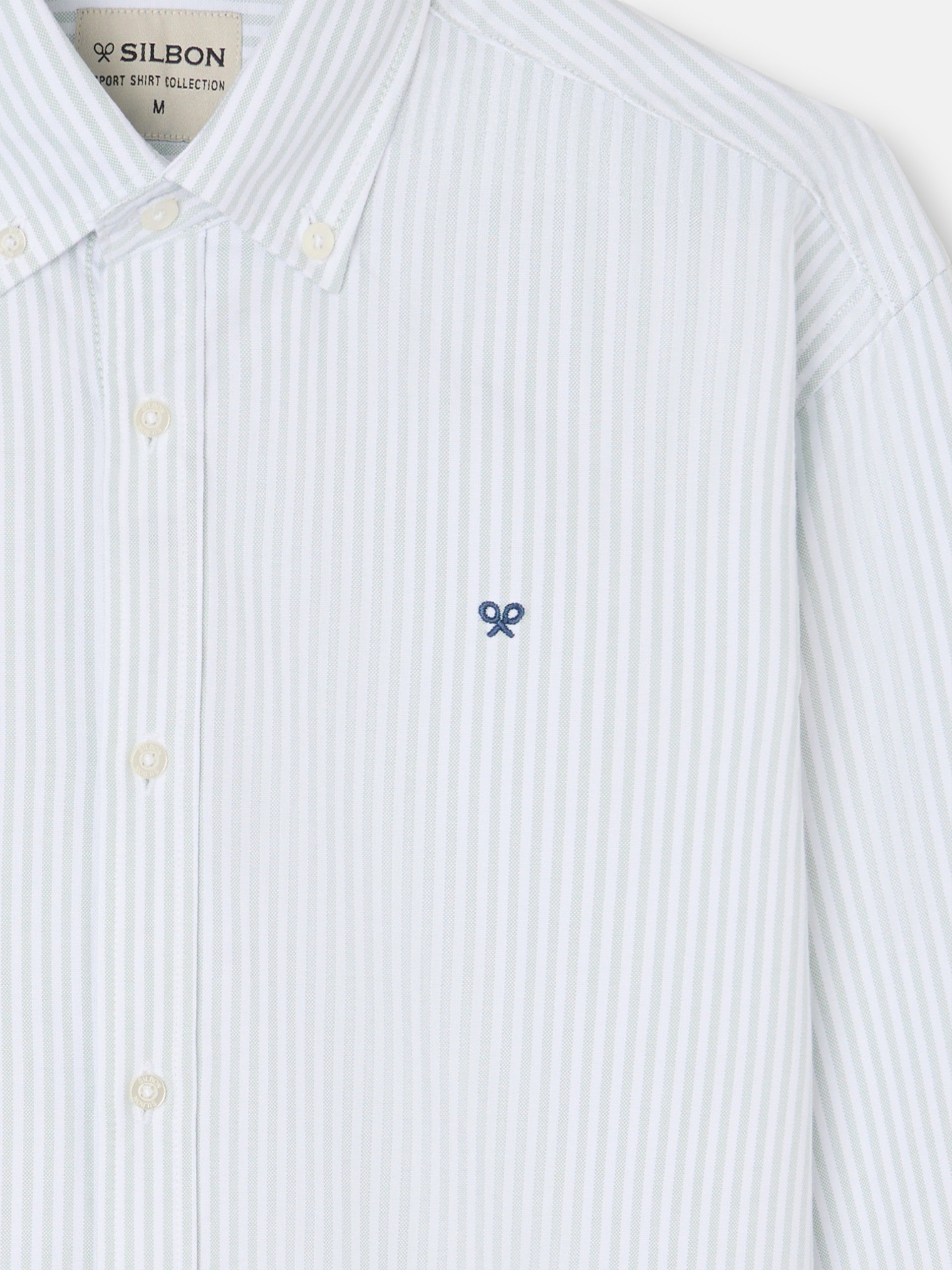 Camisa sport oxford raquete riscas largas verde