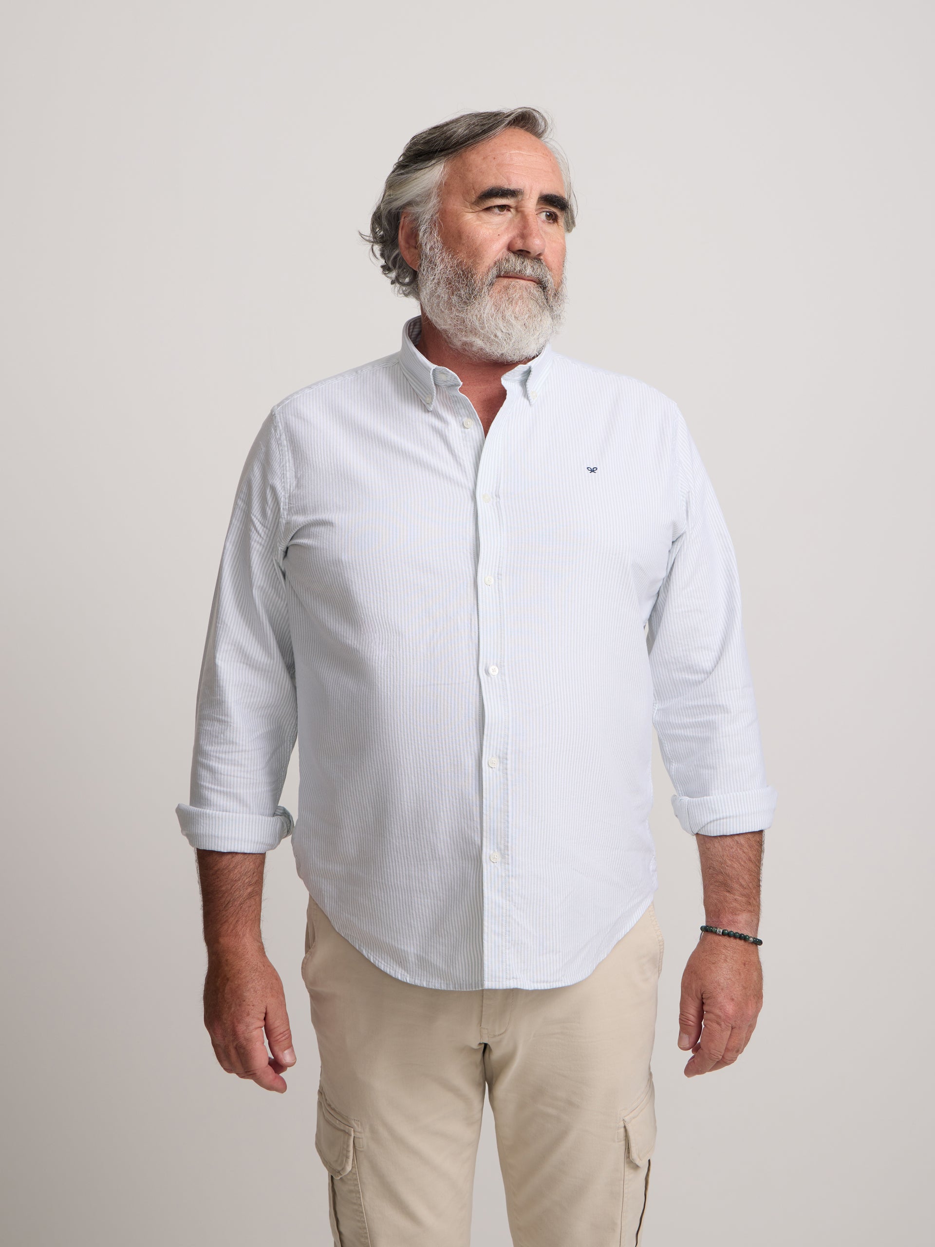 Camisa sport oxford raquete riscas largas verde