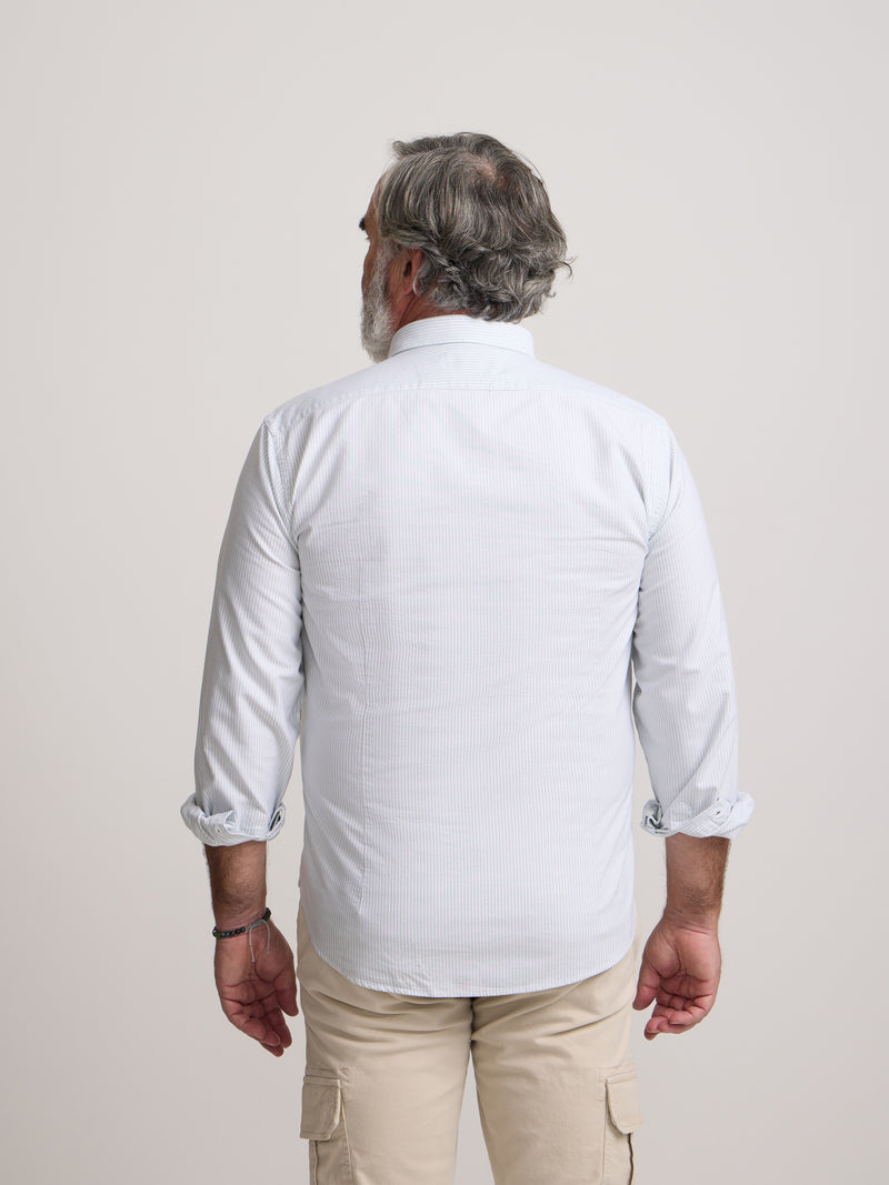 Camisa sport oxford raquete riscas largas verde