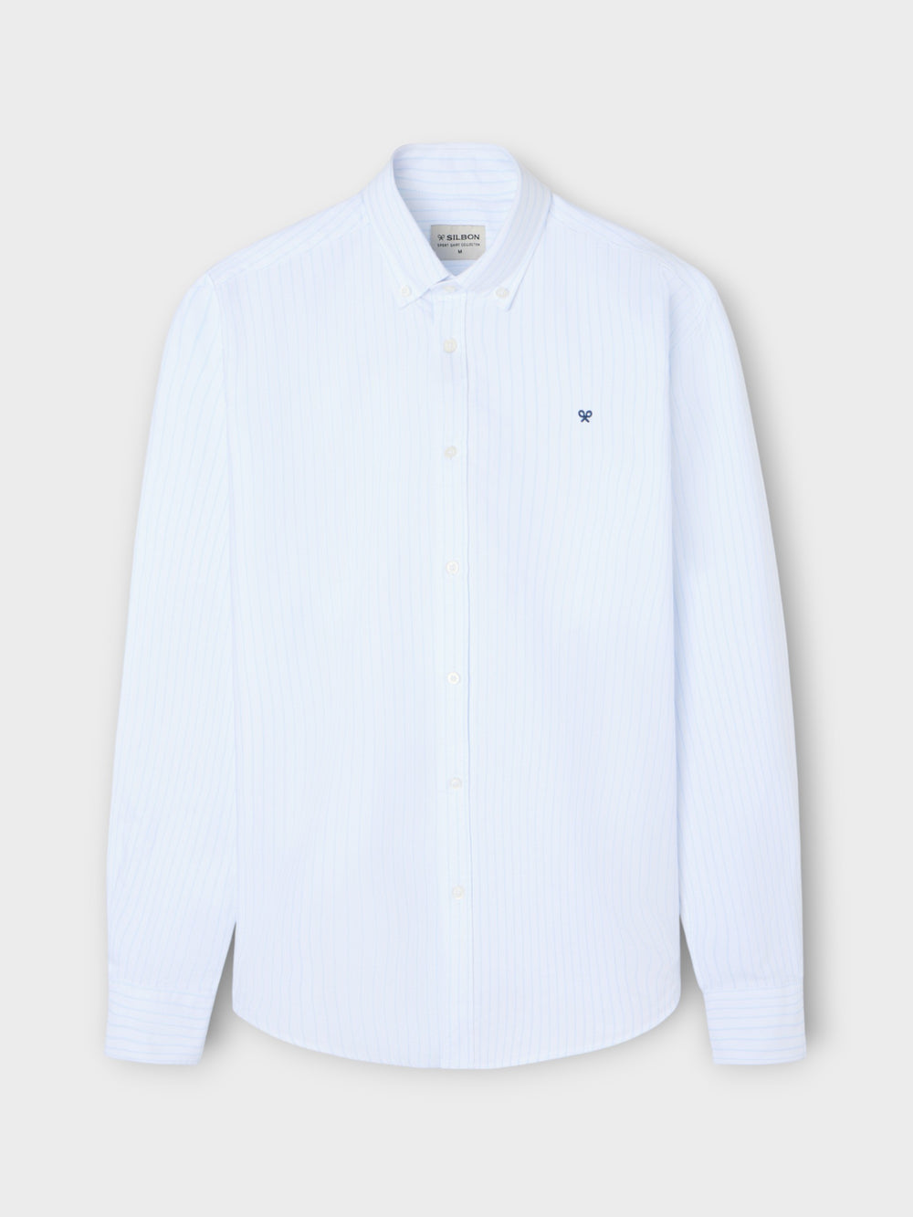 Chemise de sport Oxford blanche à fines rayures bleu clair