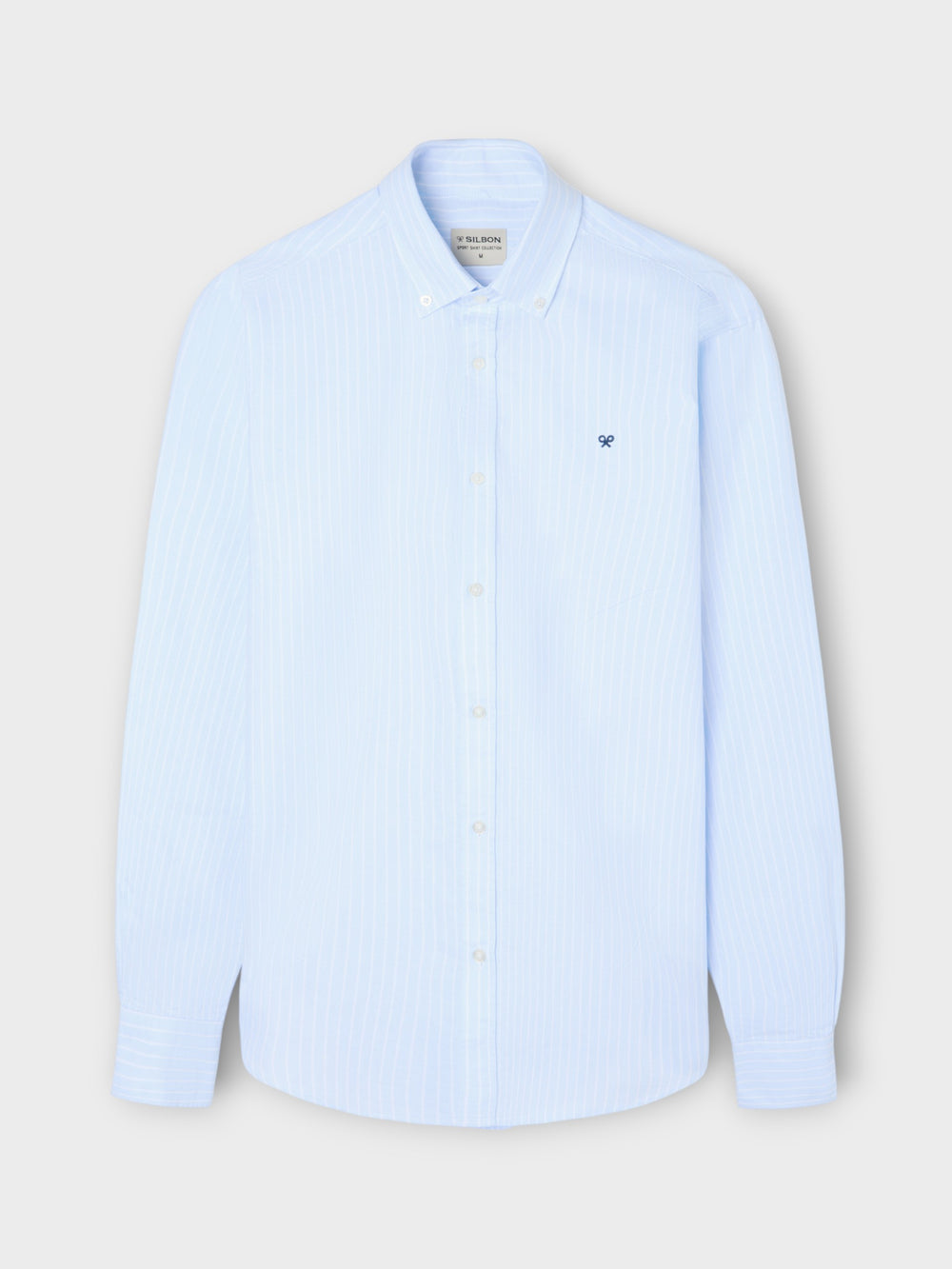 Light blue Oxford sport shirt with white fine stripes