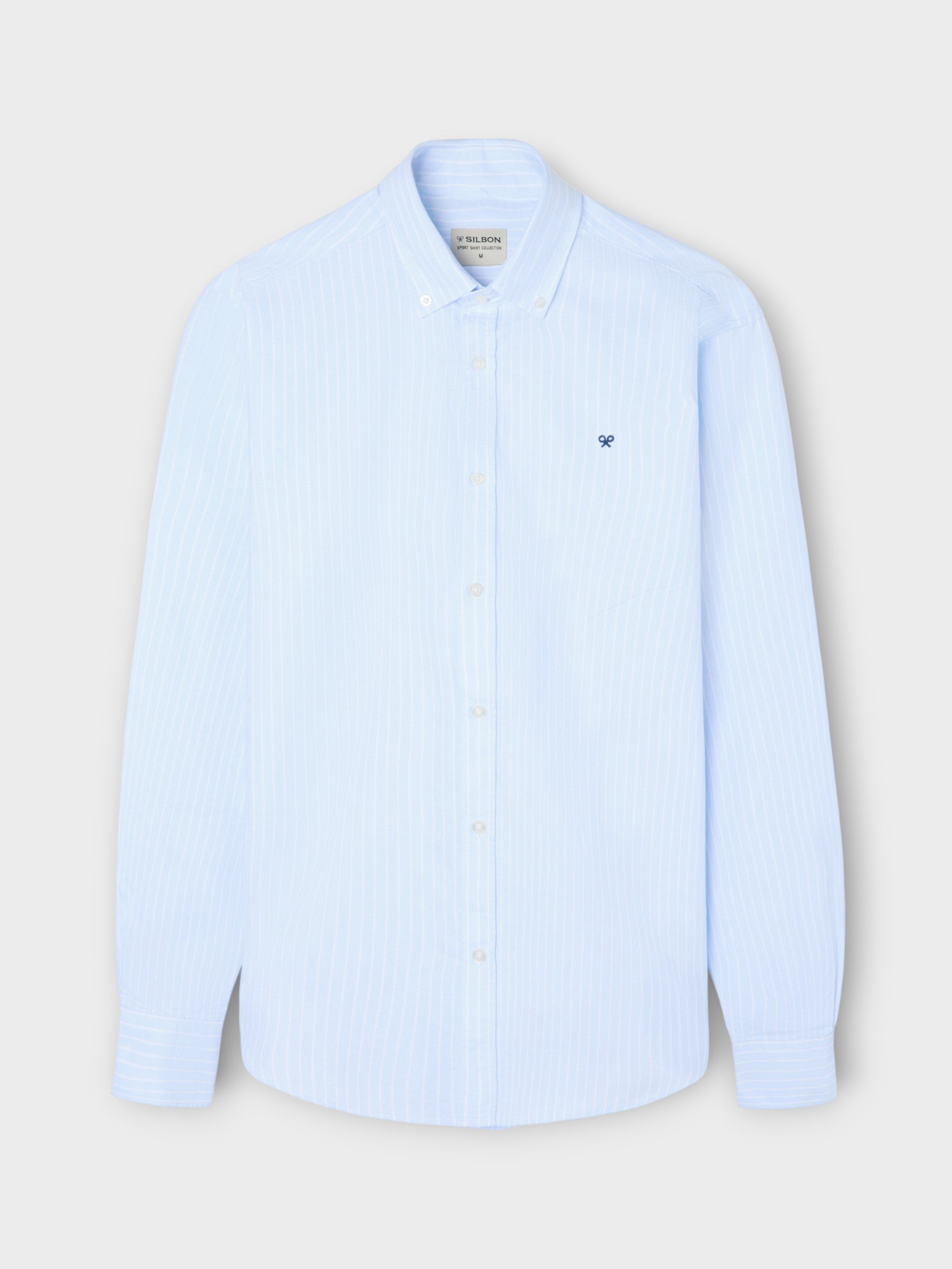 Light blue Oxford sport shirt with white fine stripes