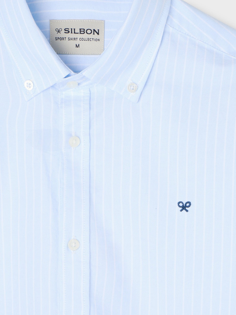 Light blue Oxford sport shirt with white fine stripes