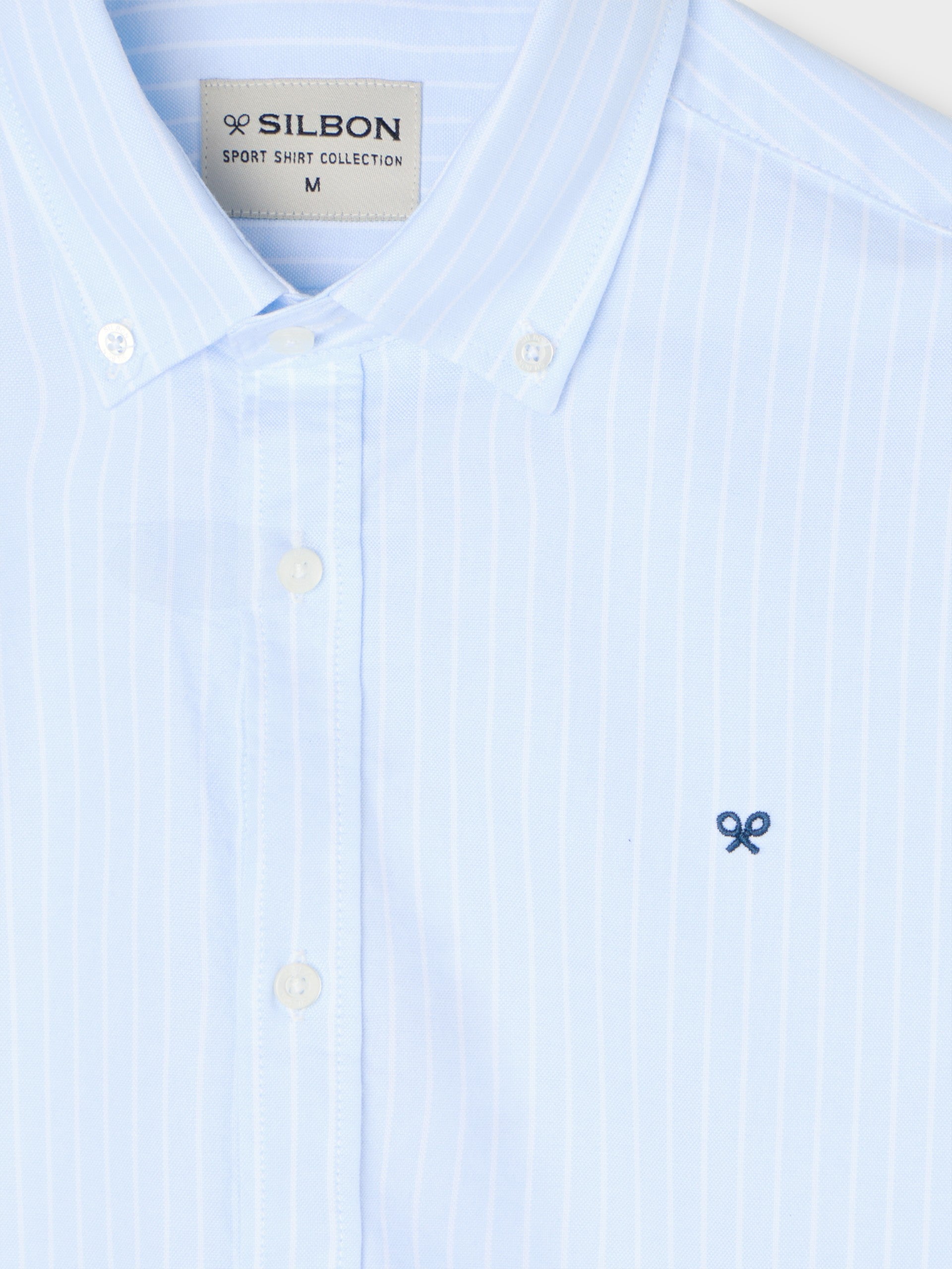 Light blue Oxford sport shirt with white fine stripes
