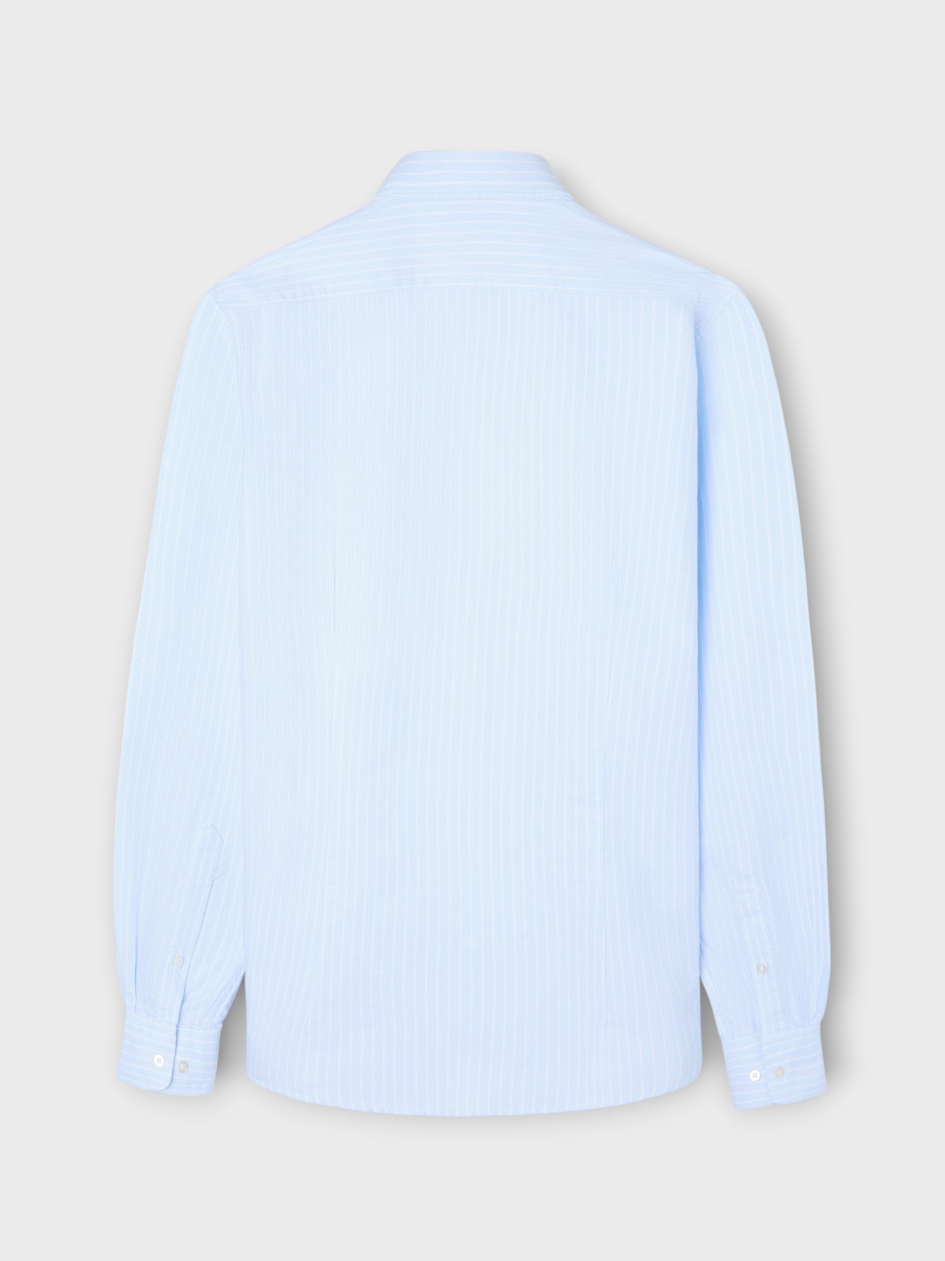 Light blue Oxford sport shirt with white fine stripes