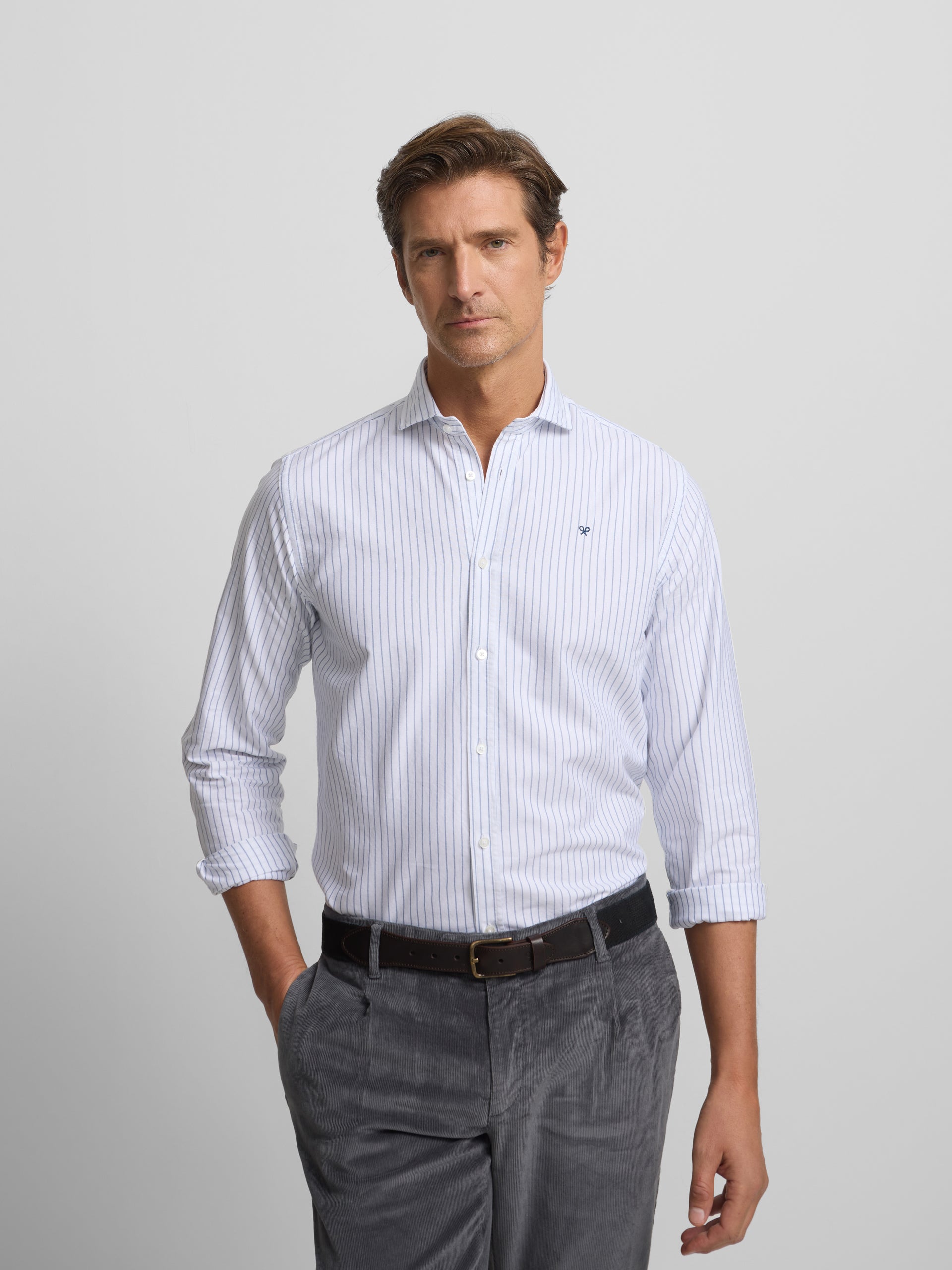 Camisa sport oxford blanca raya fina navy