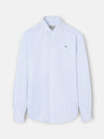 White Oxford sport shirt with fine navy stripe