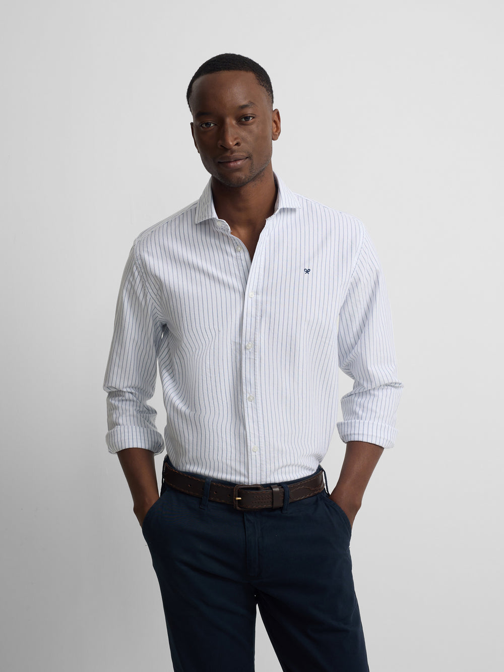 Camisa sport oxford blanca raya fina navy