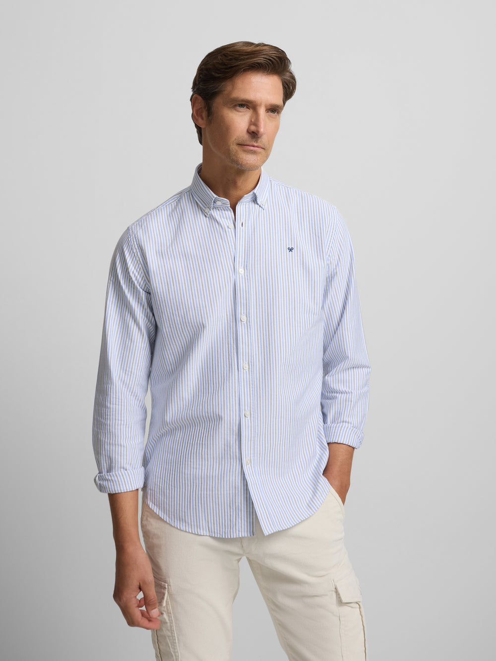 Chemise de sport Oxford à rayures bleu-vert