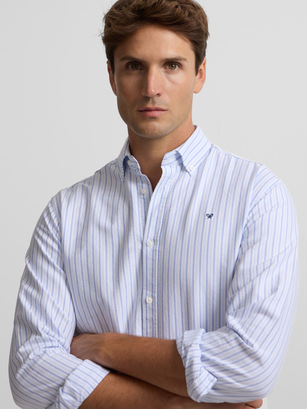 Navy blue striped oxford sport shirt