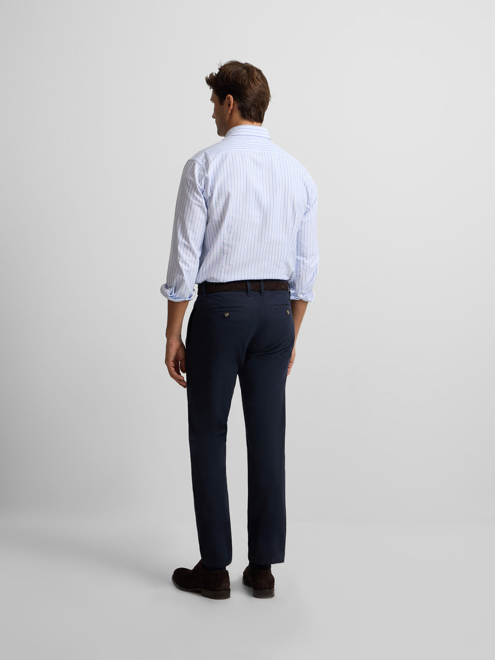 Navy blue striped oxford sport shirt