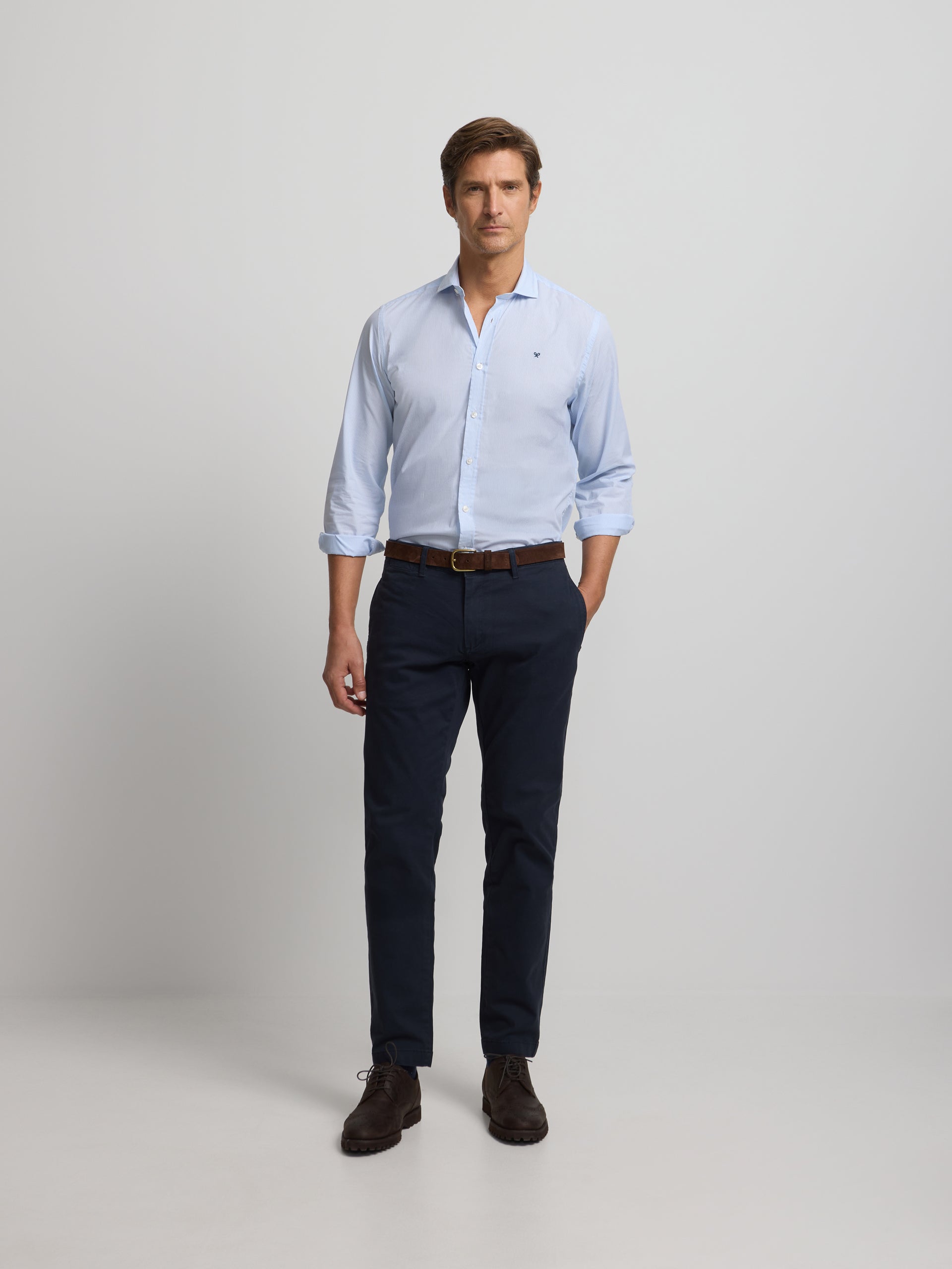 Camisa sport clássica risca azul-claro